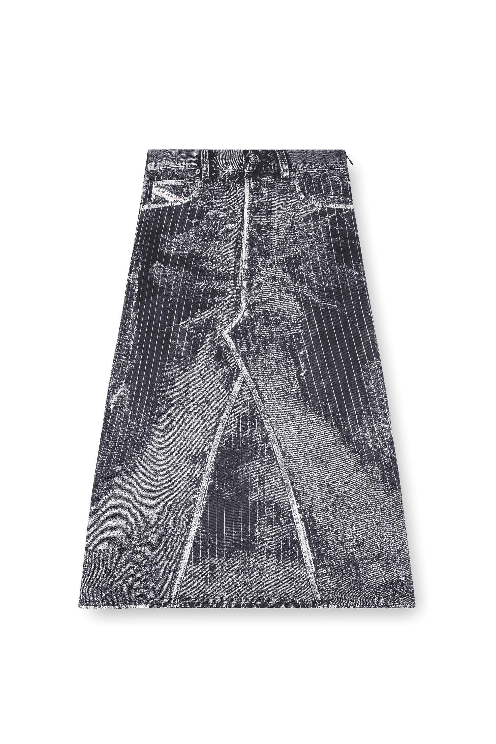 Diesel - O-HANNA, Woman Satin skirt with print of pinstripe denim in Black - Image 3