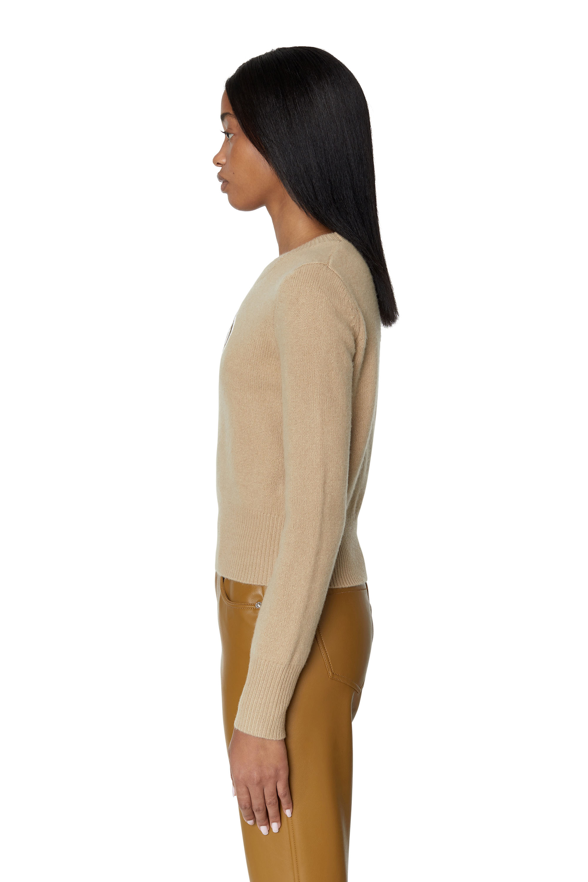 Diesel - M-AREESA, Woman Jumper with embroidered cut-out logo in Beige - Image 6