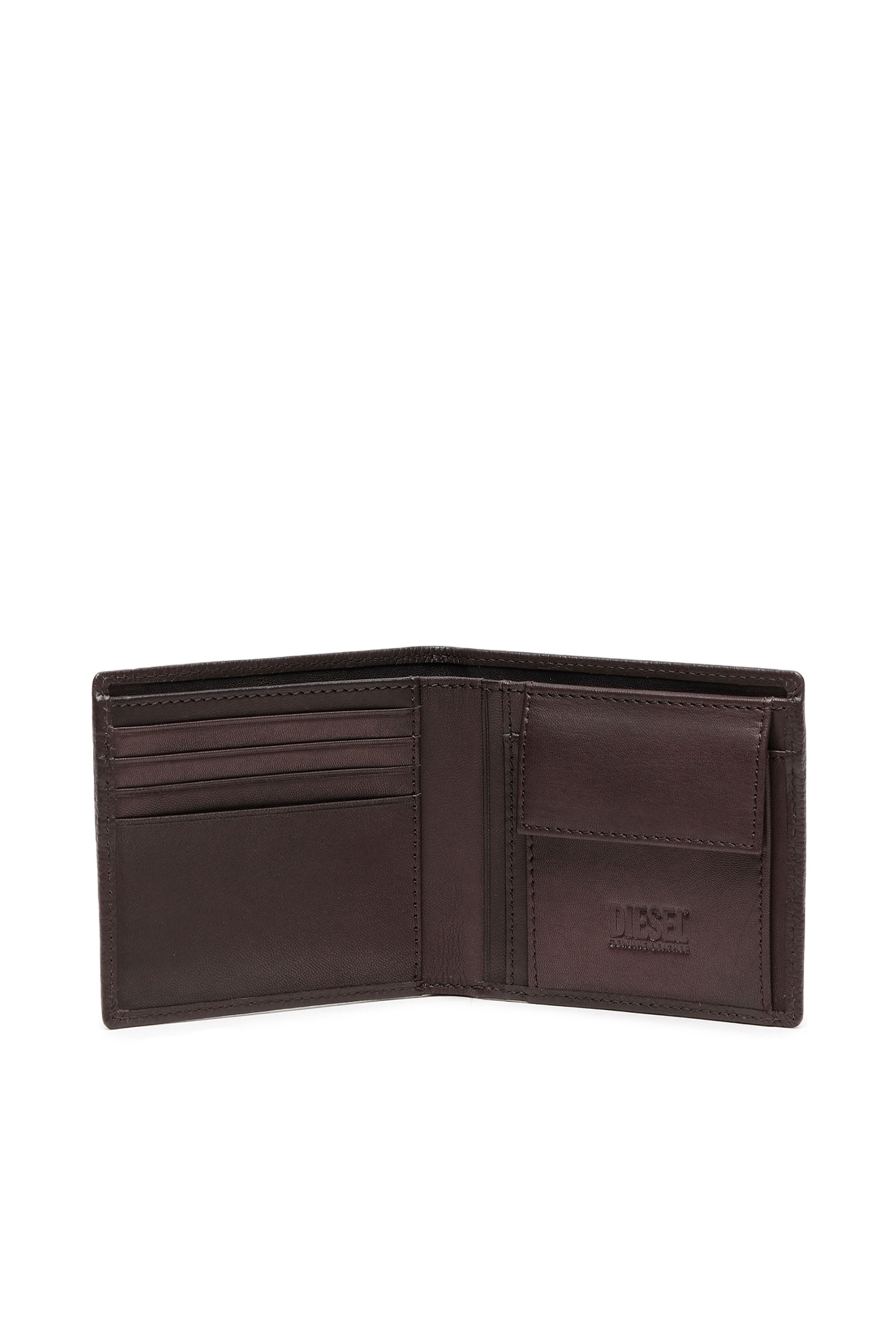 Diesel - BI FOLD COIN S, Man Bi-fold wallet in grainy leather in Brown - Image 4
