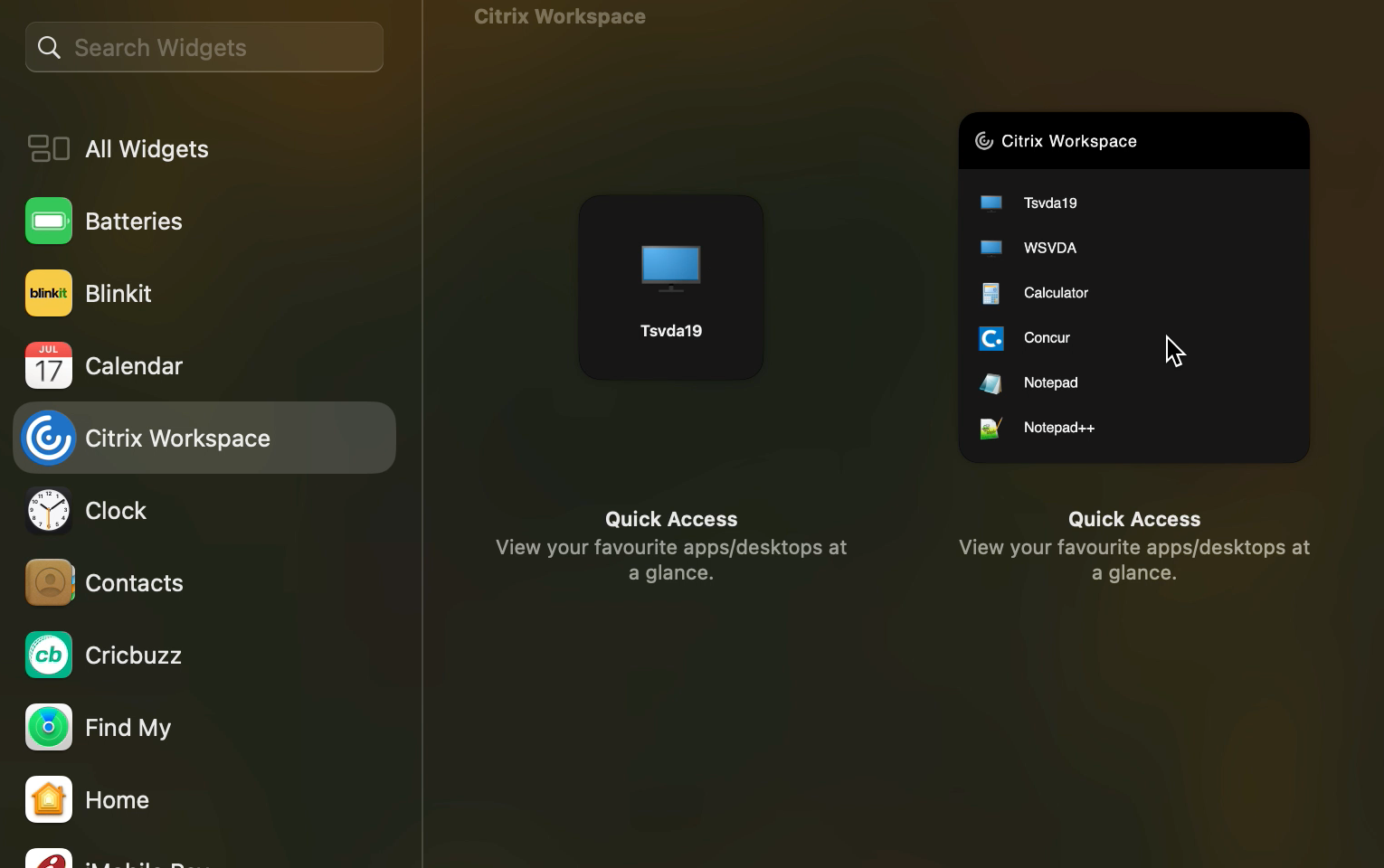 Widgets Citrix Workspace