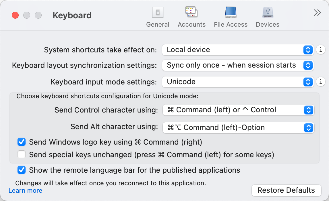 Keyboard settings