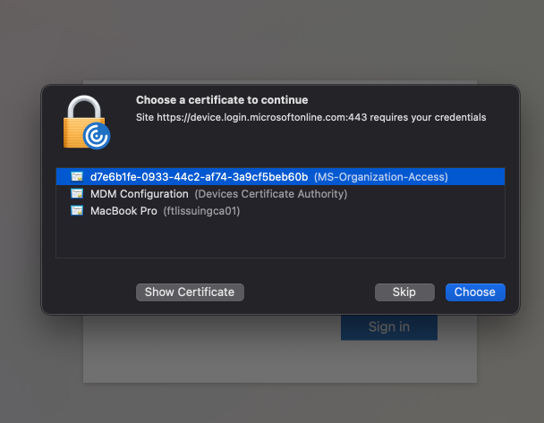 Select certificate