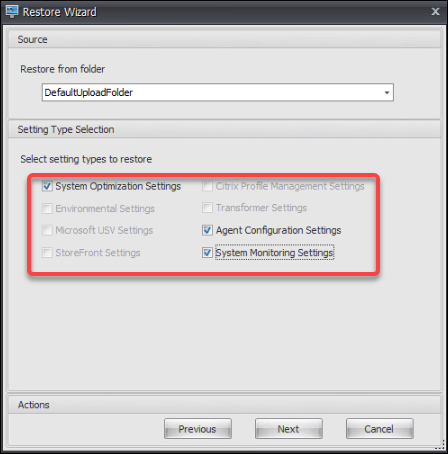 Restore WEM settings