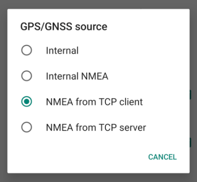 GPS source menu