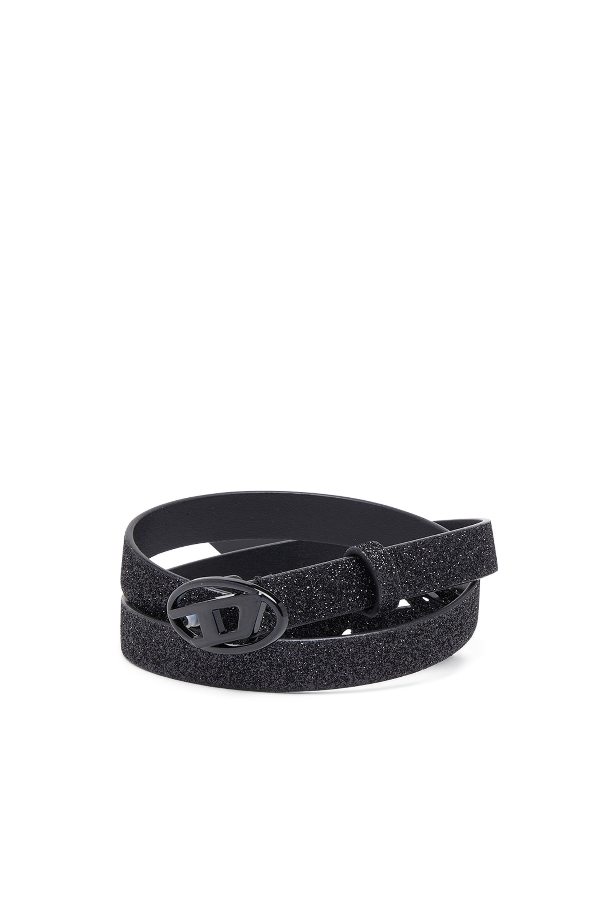 Diesel - B-1DR 15, Woman Slim glittery belt with Oval D buckle in Black - Image 3