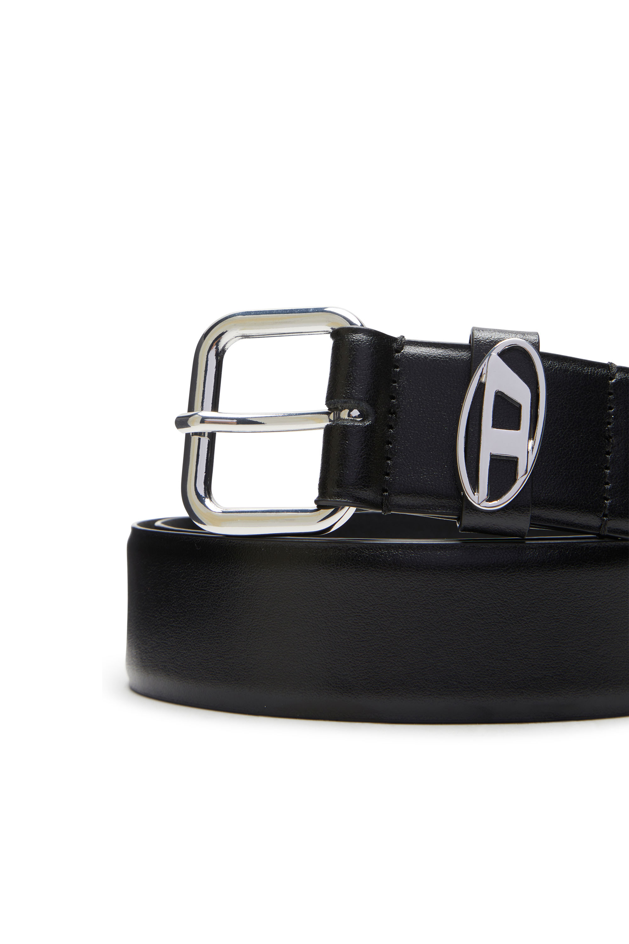 Diesel - B-1DR OVAL D LOOP, Unisex Logo-plaque embellished leather belt in Black - Image 3