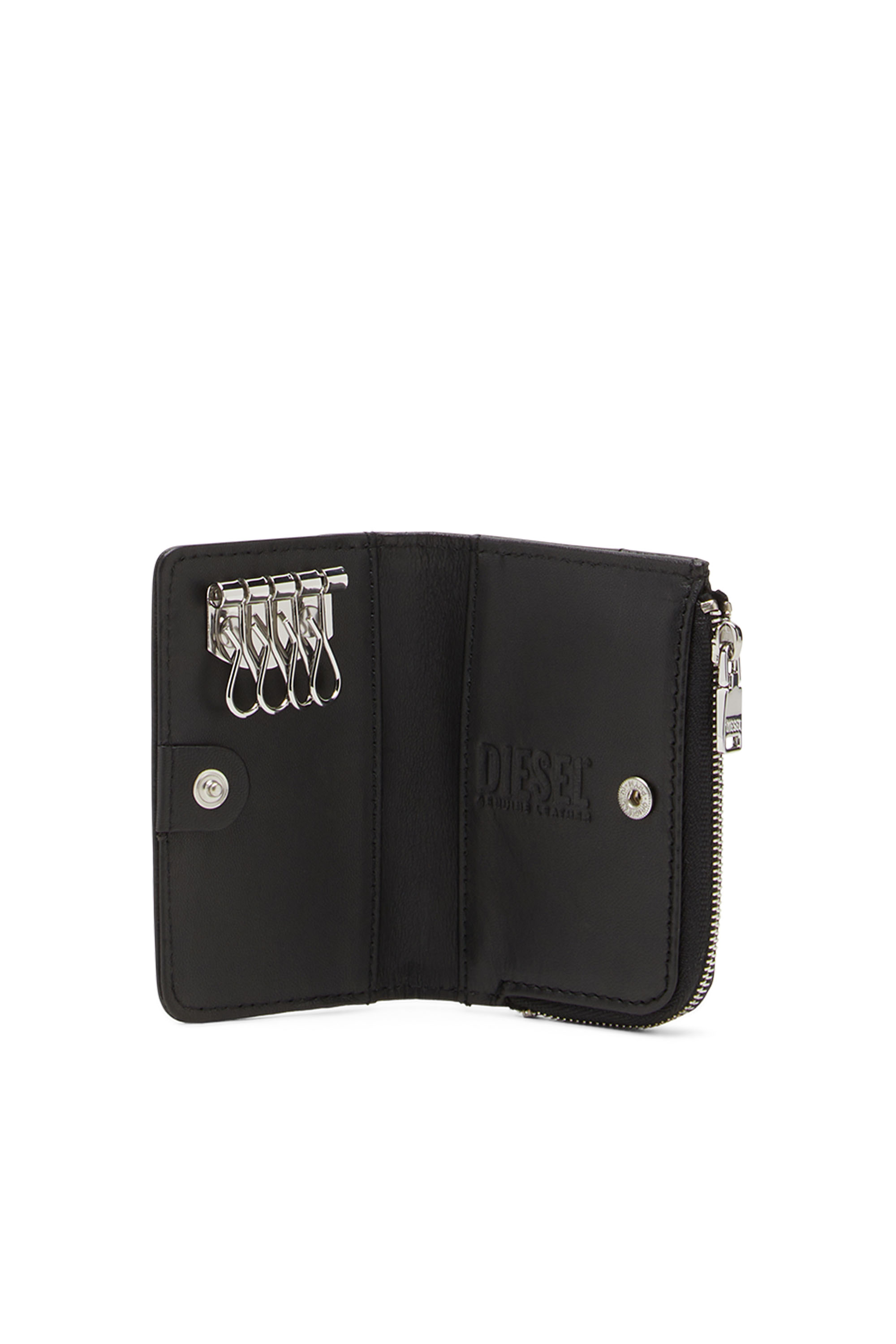 Diesel - L-ZIP KEY, Man Key case in grained leather in Black - Image 3