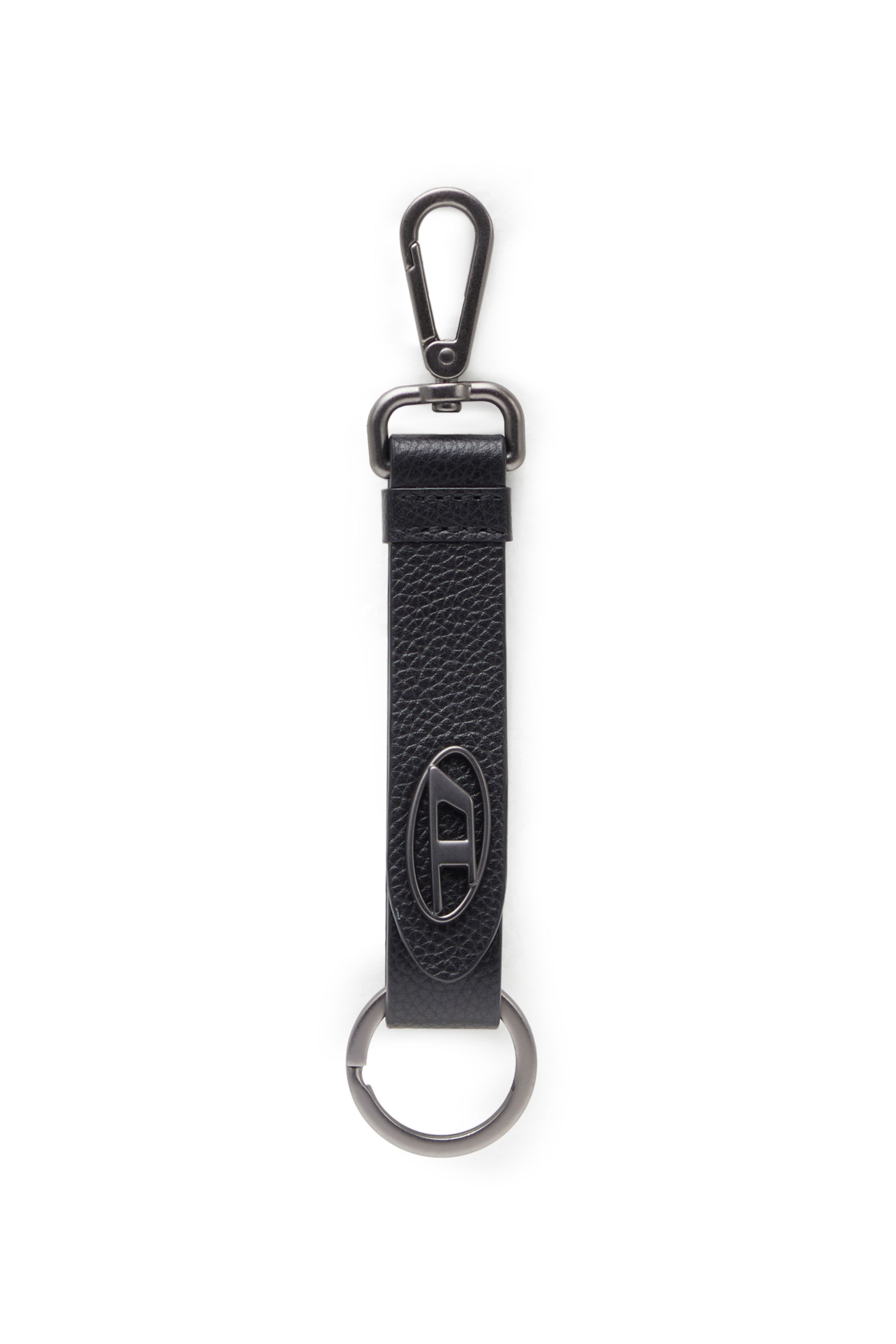 Diesel - KEY RING, Man Keyring in textured leather in Black - Image 1