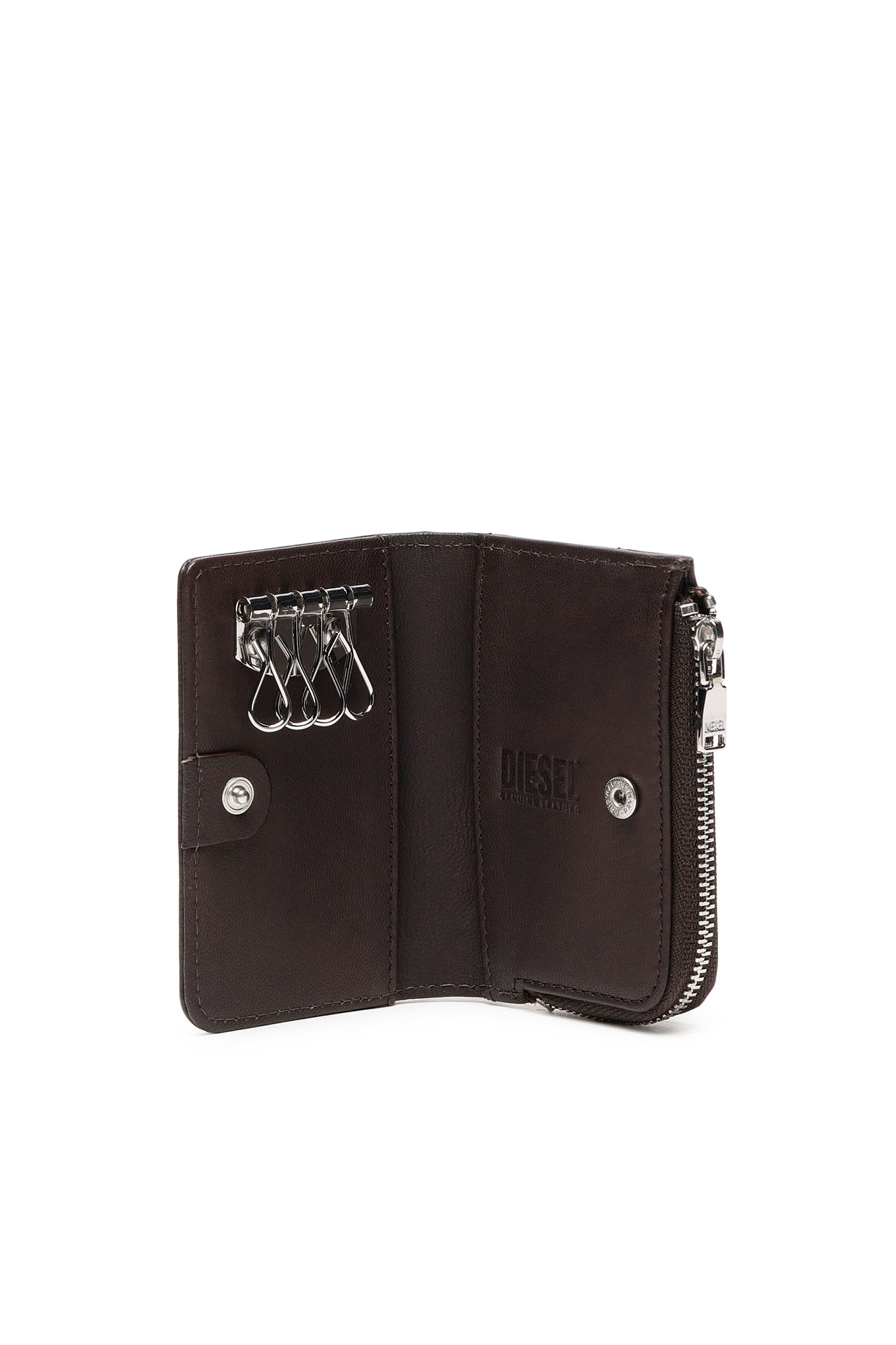 Diesel - L-ZIP KEY, Man Key case in grained leather in Brown - Image 3