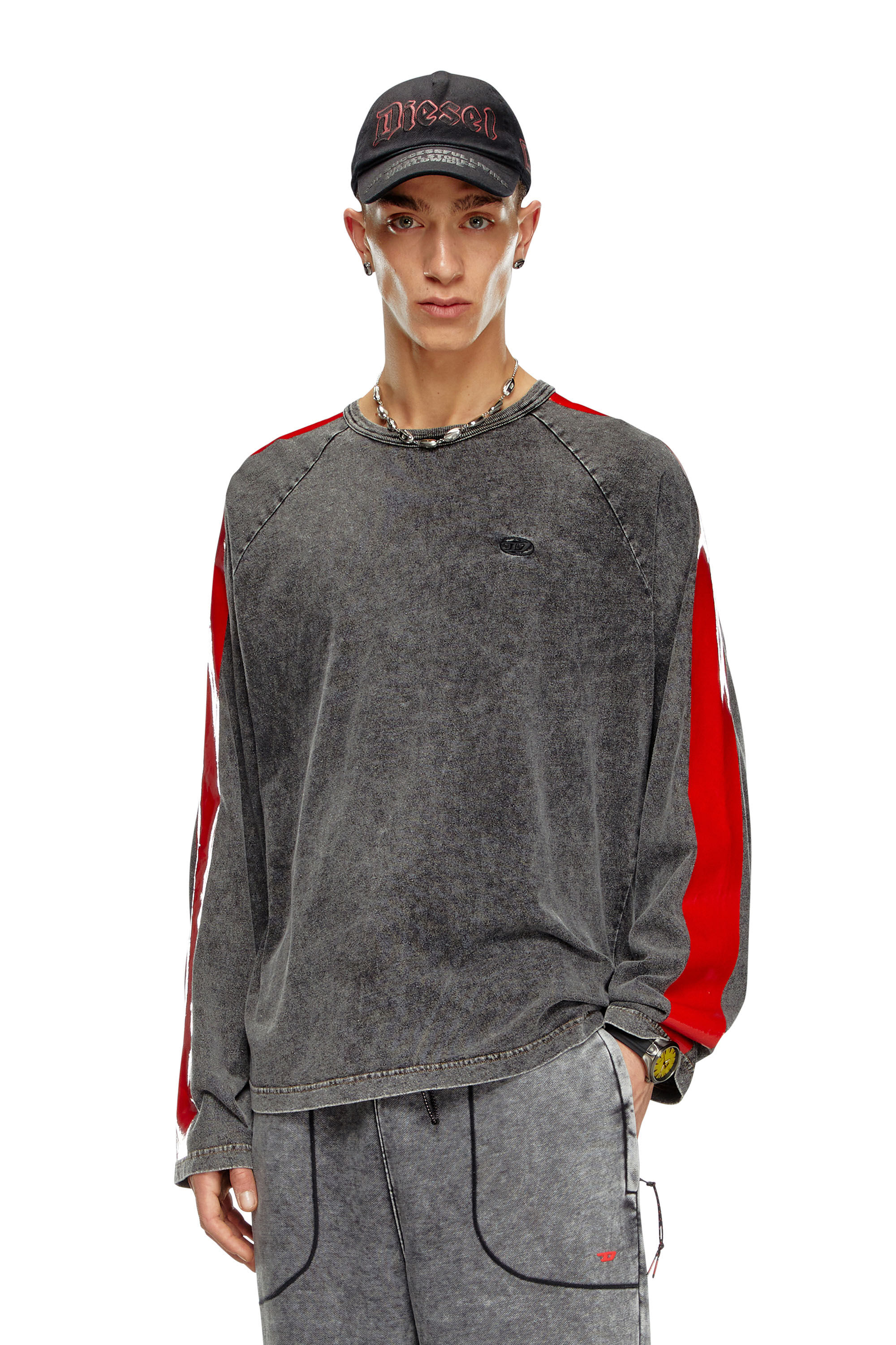 Diesel - T-REDROXT, Man Long-sleeve T-shirt with glossy bands in Black - Image 3