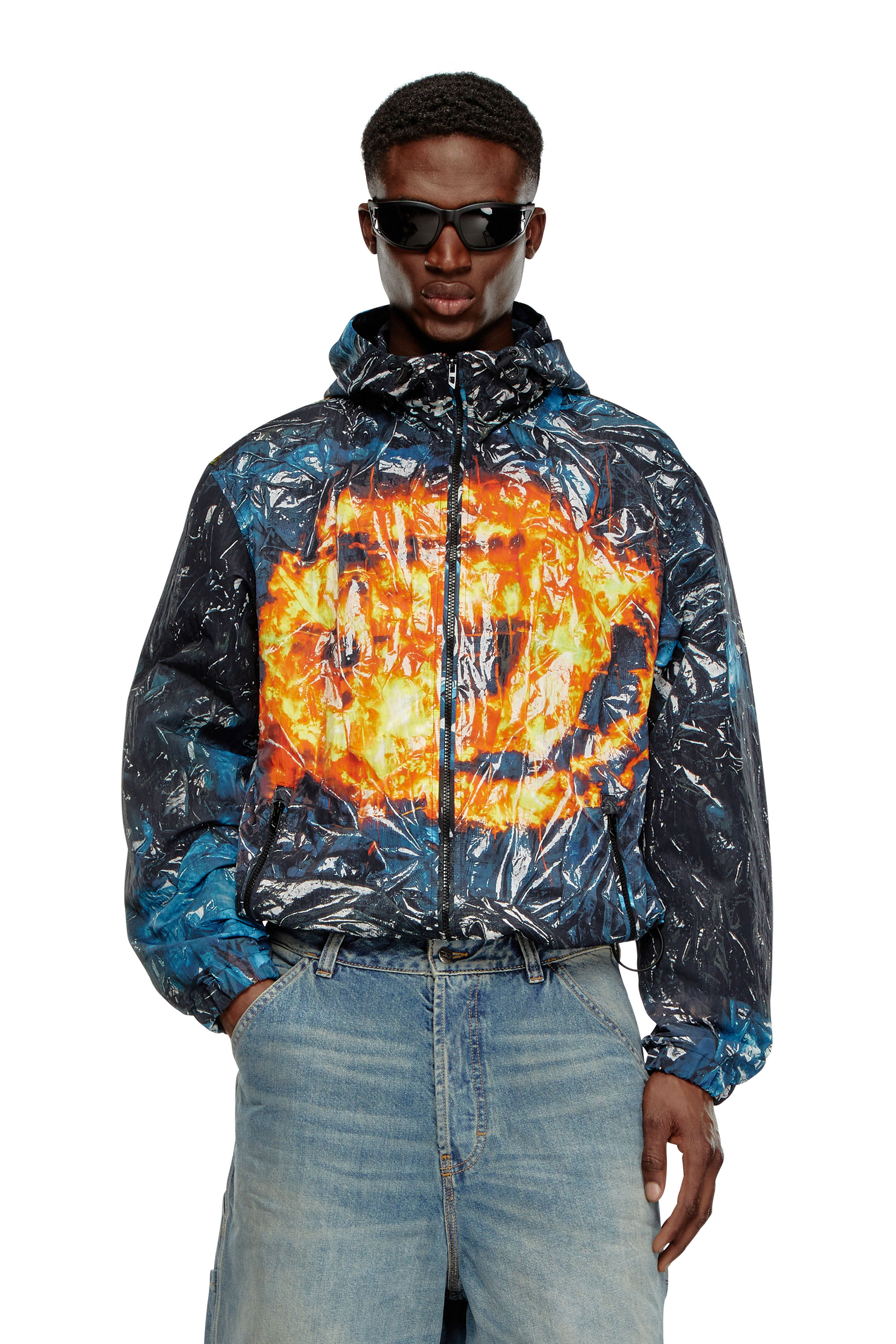 Diesel - J-WARRETT-POSTER, Man Hooded windbreaker with poster print in Multicolor - Image 1