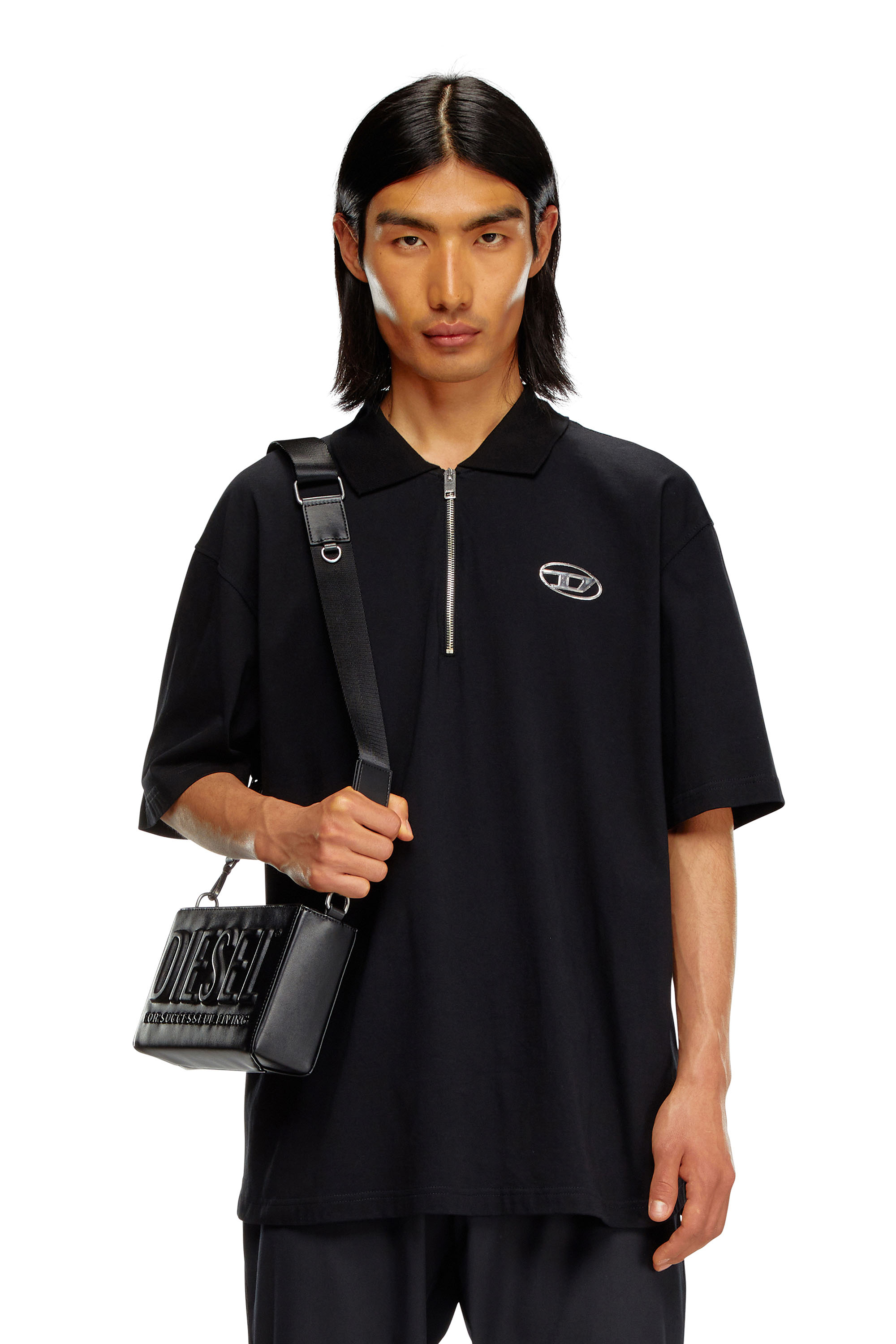 Diesel - T-VOR-OD, Man Polo shirt with half zip in Black - Image 1