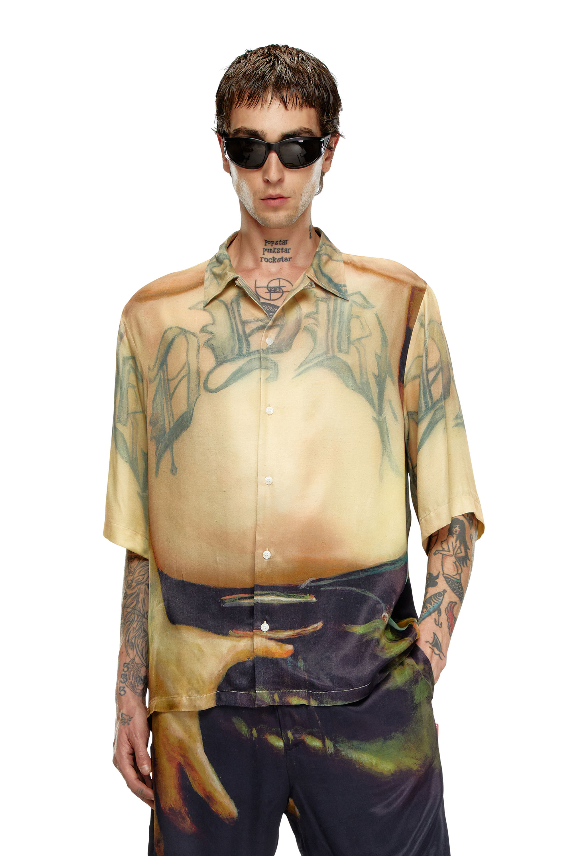 Diesel - PR-S-MEC-SS, Unisex's Viscose shirt with all-over print in Beige - 1