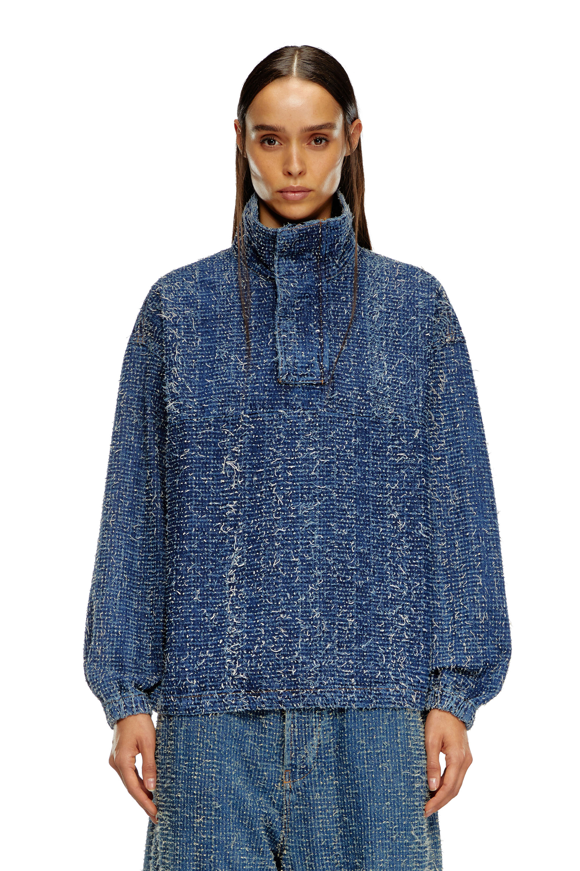 Diesel - D-FLOW-S, Unisex Pullover jacket in bouclé denim in Blue - Image 5