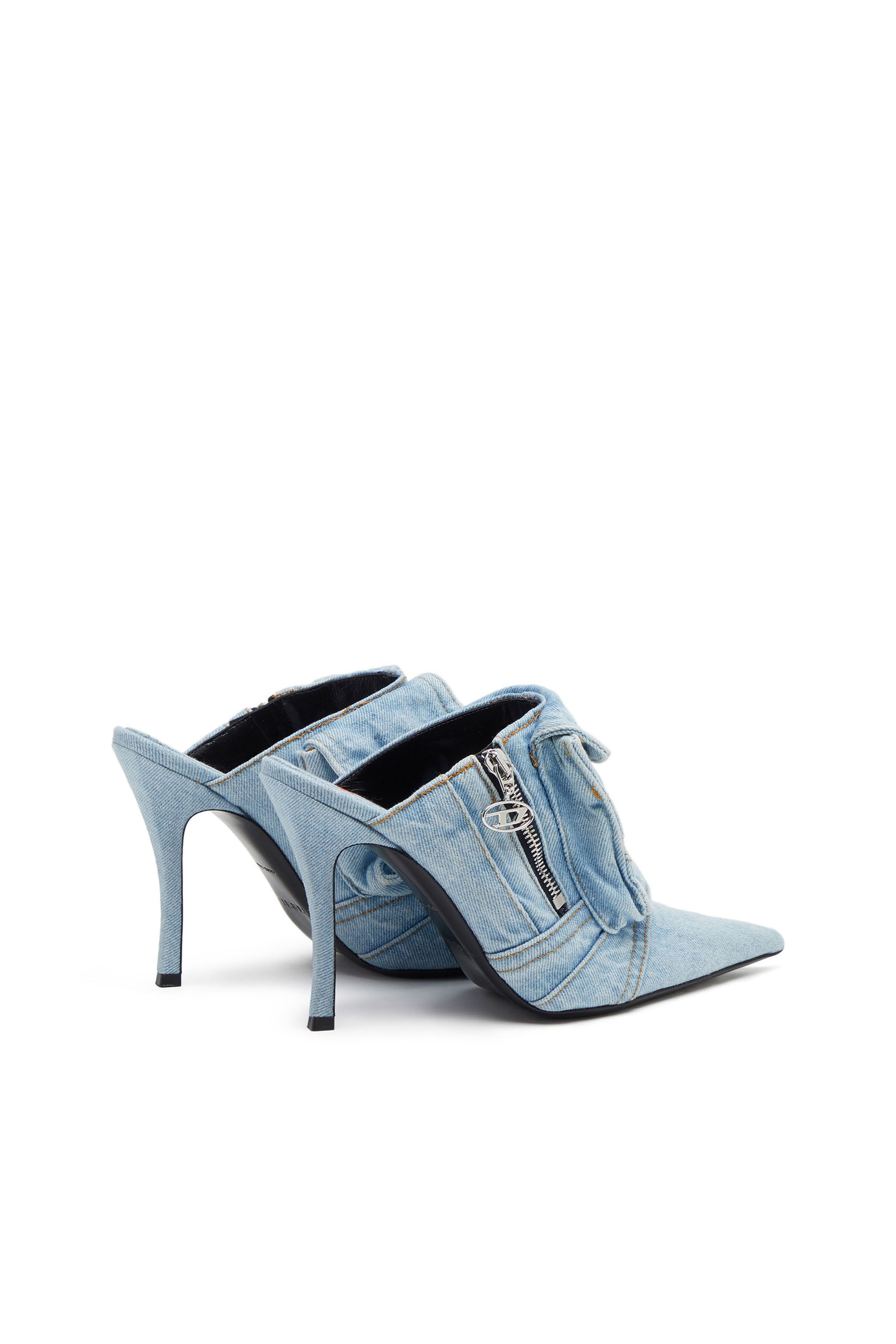 Diesel - D-VENUS POCKET ML, Woman D-Venus-Heeled mules in sun-faded denim in Blue - Image 3