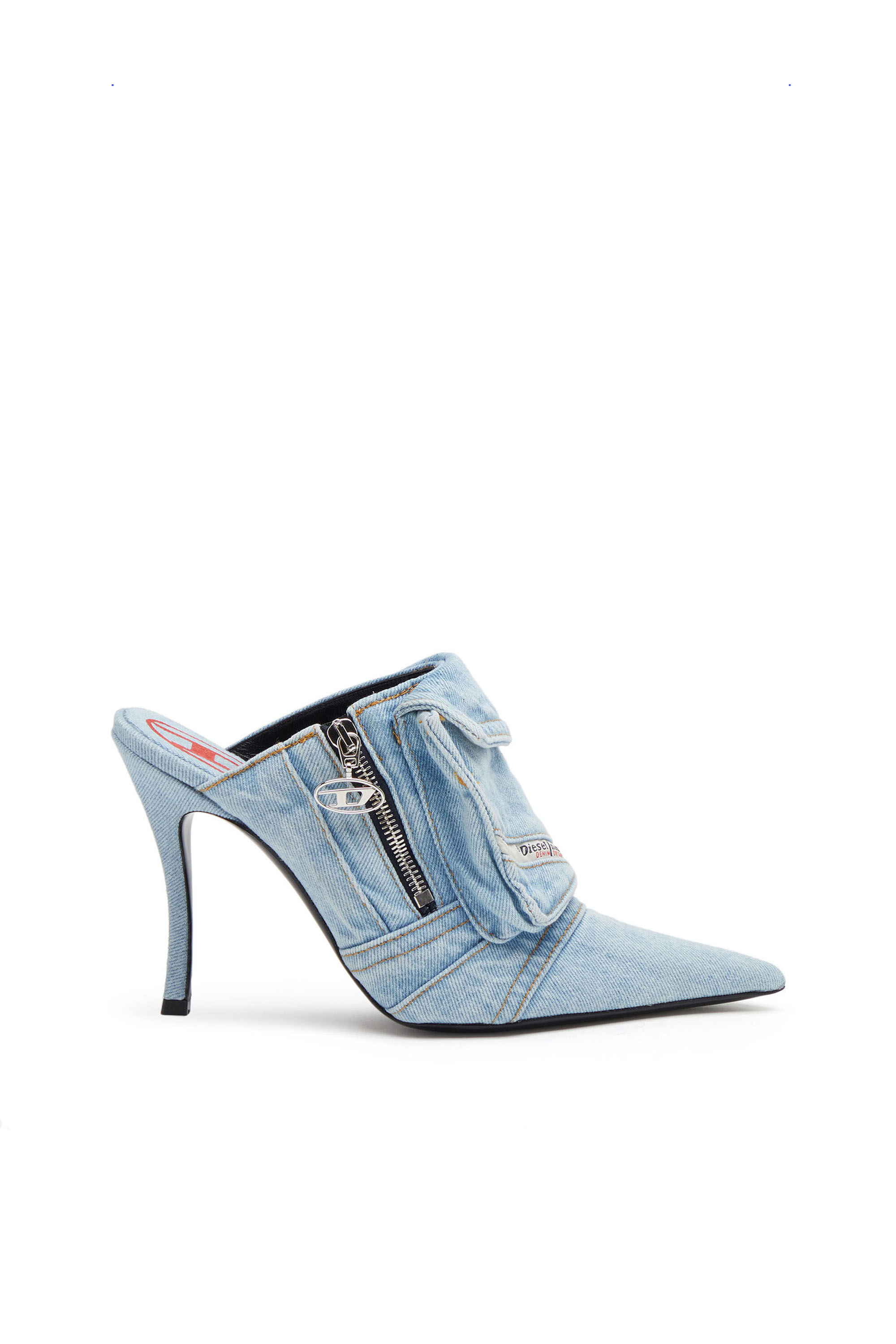 Diesel - D-VENUS POCKET ML, Woman D-Venus-Heeled mules in sun-faded denim in Blue - Image 1