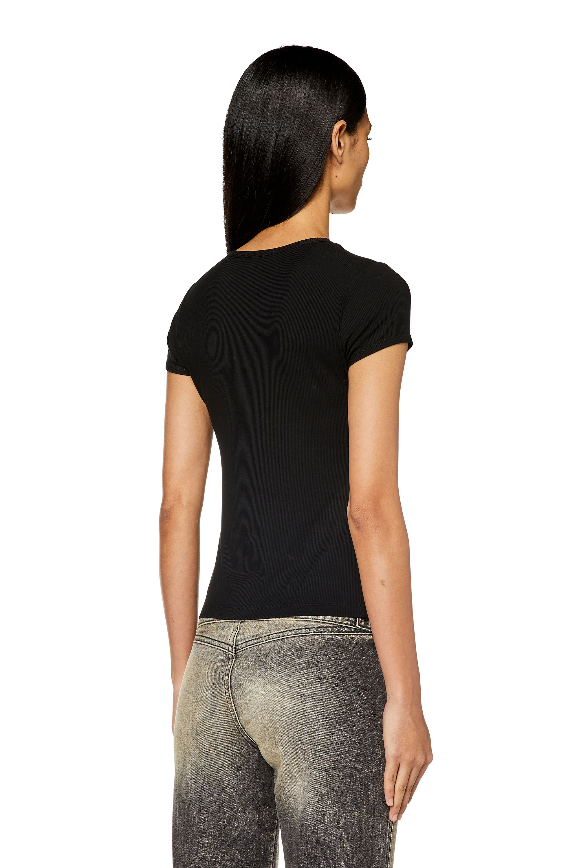 Diesel - T-MATIC, Mujer Camiseta de tejido en canalé con collar de cadena in Negro - Image 3