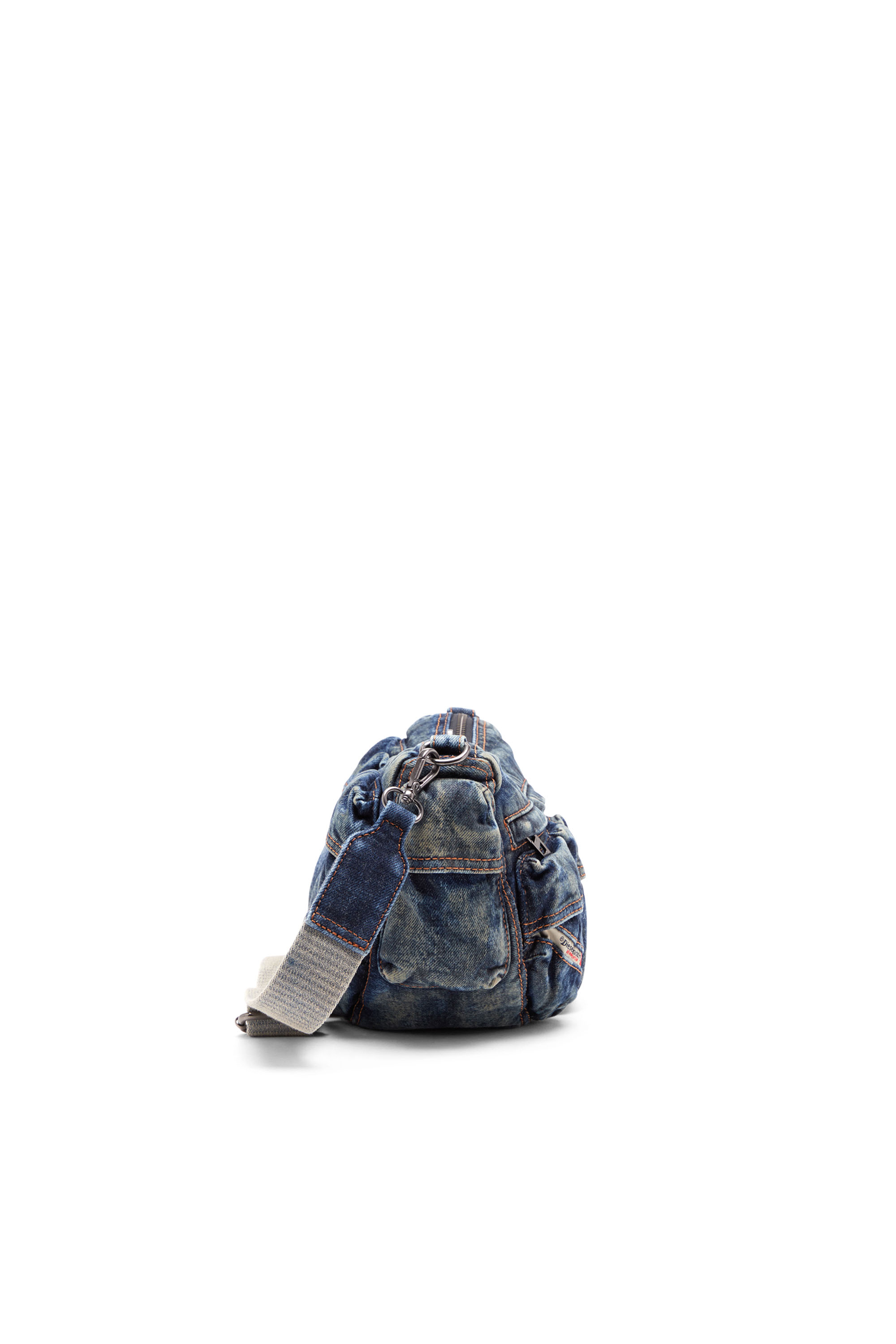 Diesel - RE-EDITION TRAVEL 3000 SHOULDER BAG X, Unisex Travel 3000-Multipocket bag in treated denim in Blue - Image 3