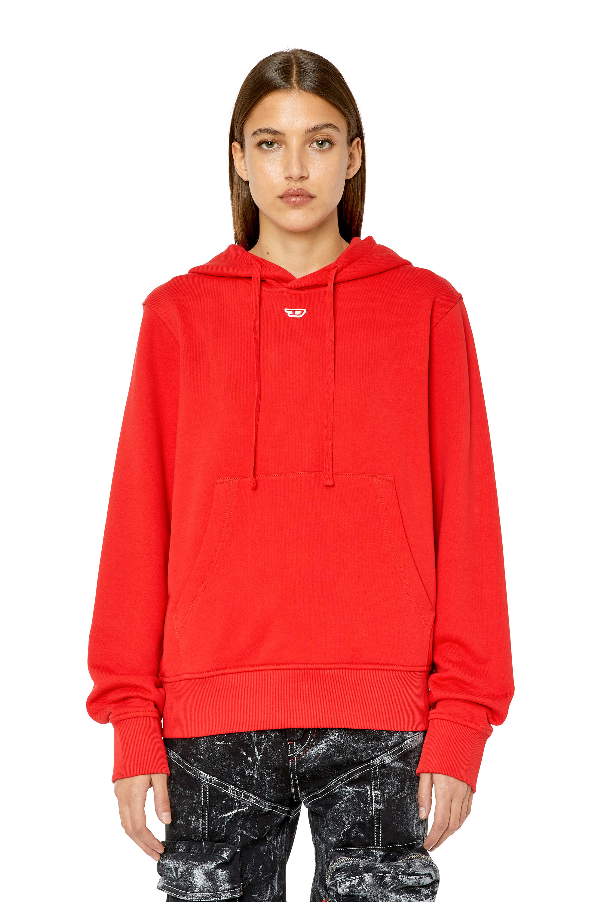 Diesel - S-GINN-HOOD-D, Woman Hoodie with embroidered D patch in Red - Image 1