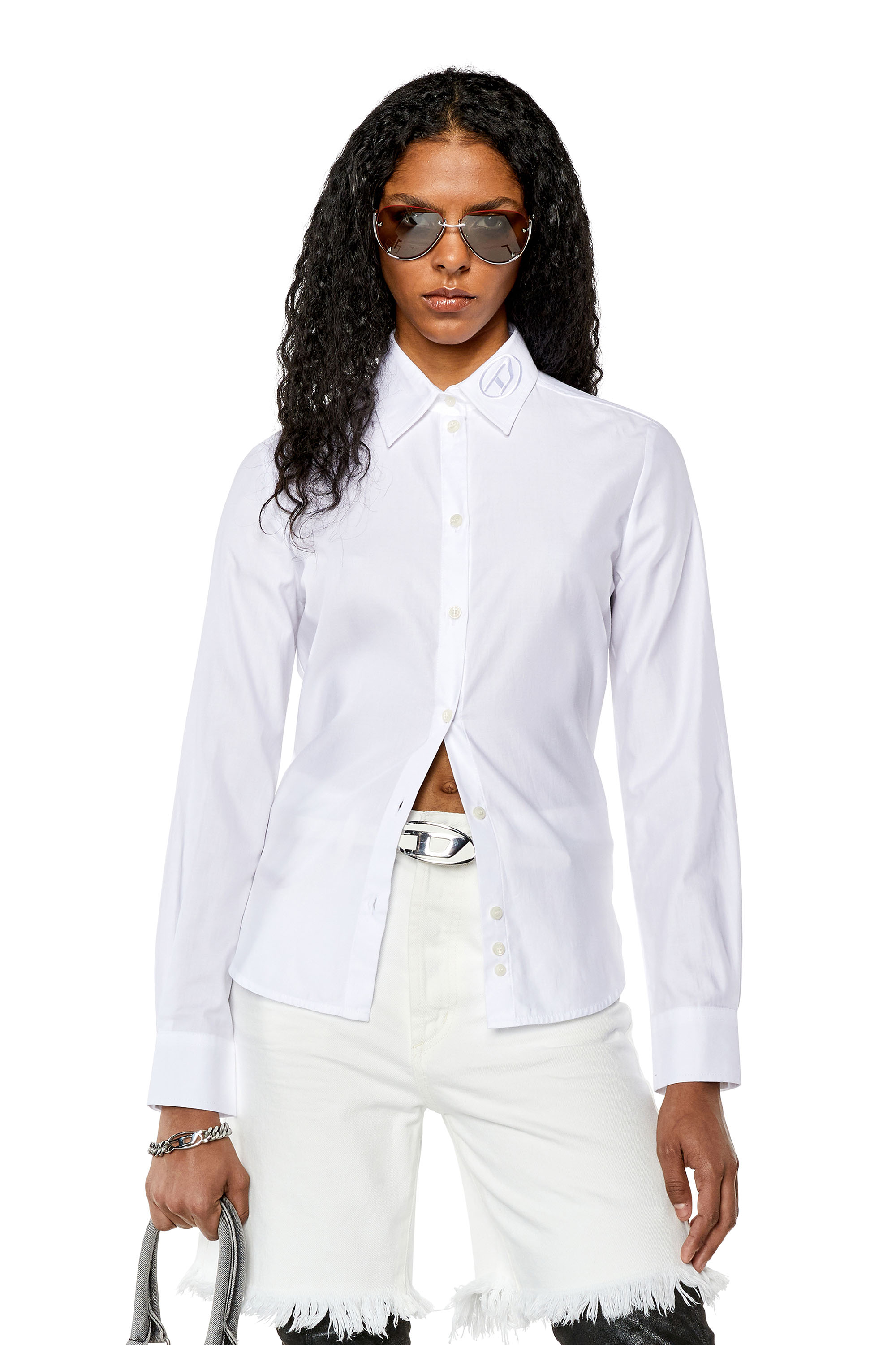 Diesel - C-GIS, Mujer Camisa de popelina con bordado D tonal in Blanco - Image 1