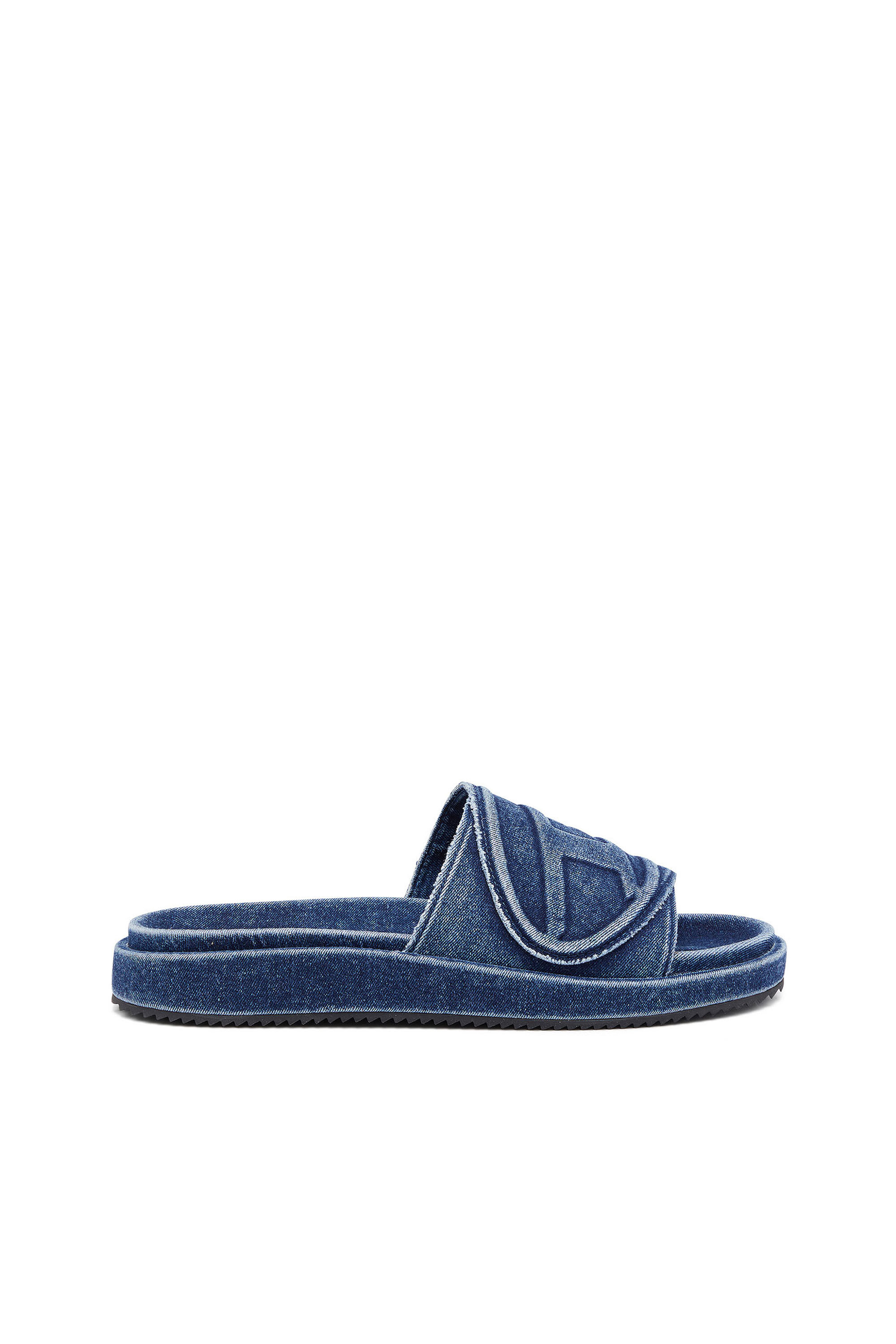 Diesel - SA-SLIDE D OVAL, Unisex Sa-Slide D-Chanclas de denim con correa en relieve in Azul marino - Image 1