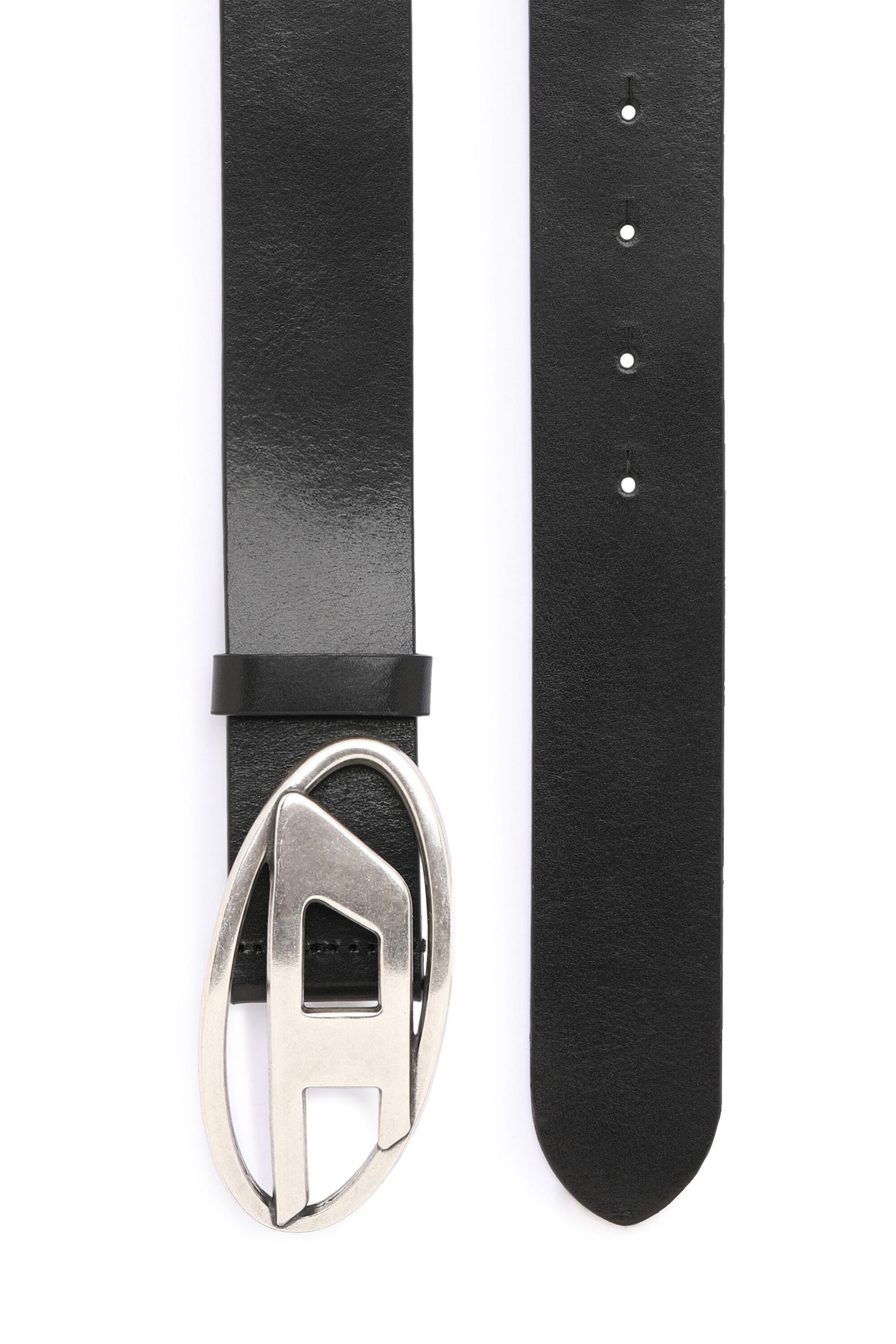 Diesel - B-1DR, Man's Leather belt with D buckle in Black - 2