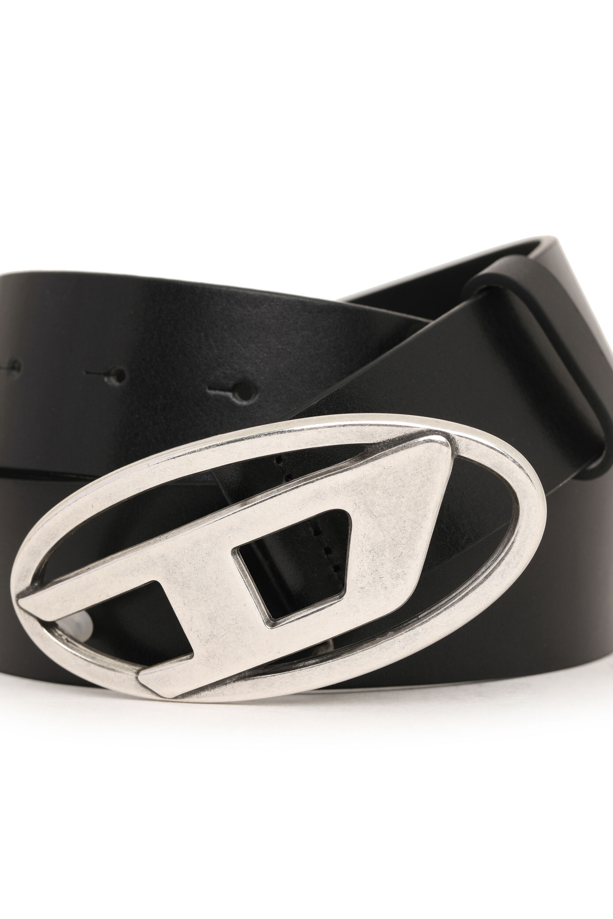 Diesel - B-1DR, Man's Leather belt with D buckle in Black - 3