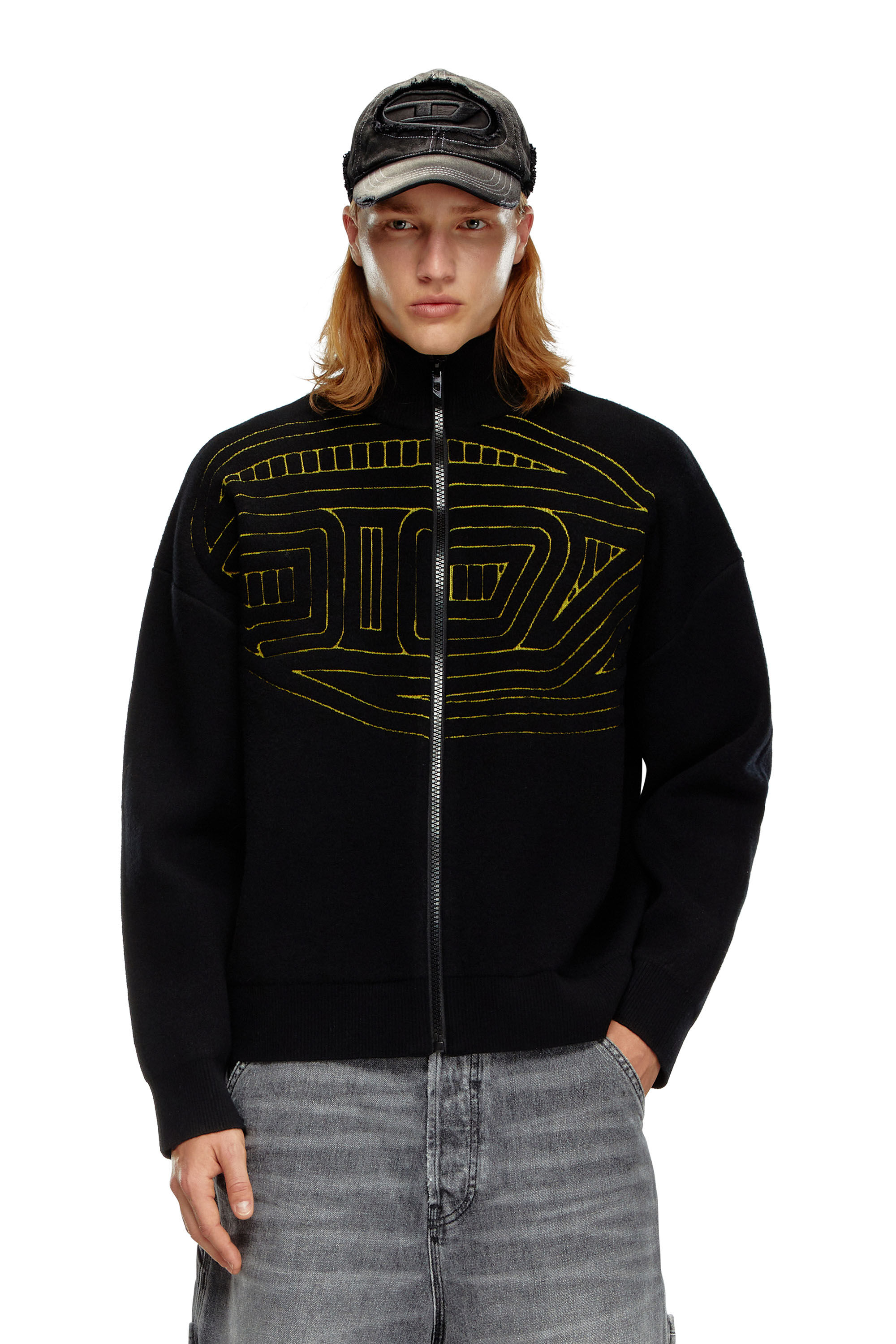 Diesel - K-RALUS, Man's Wool-blend zip sweater with graphic logo in Black - 3