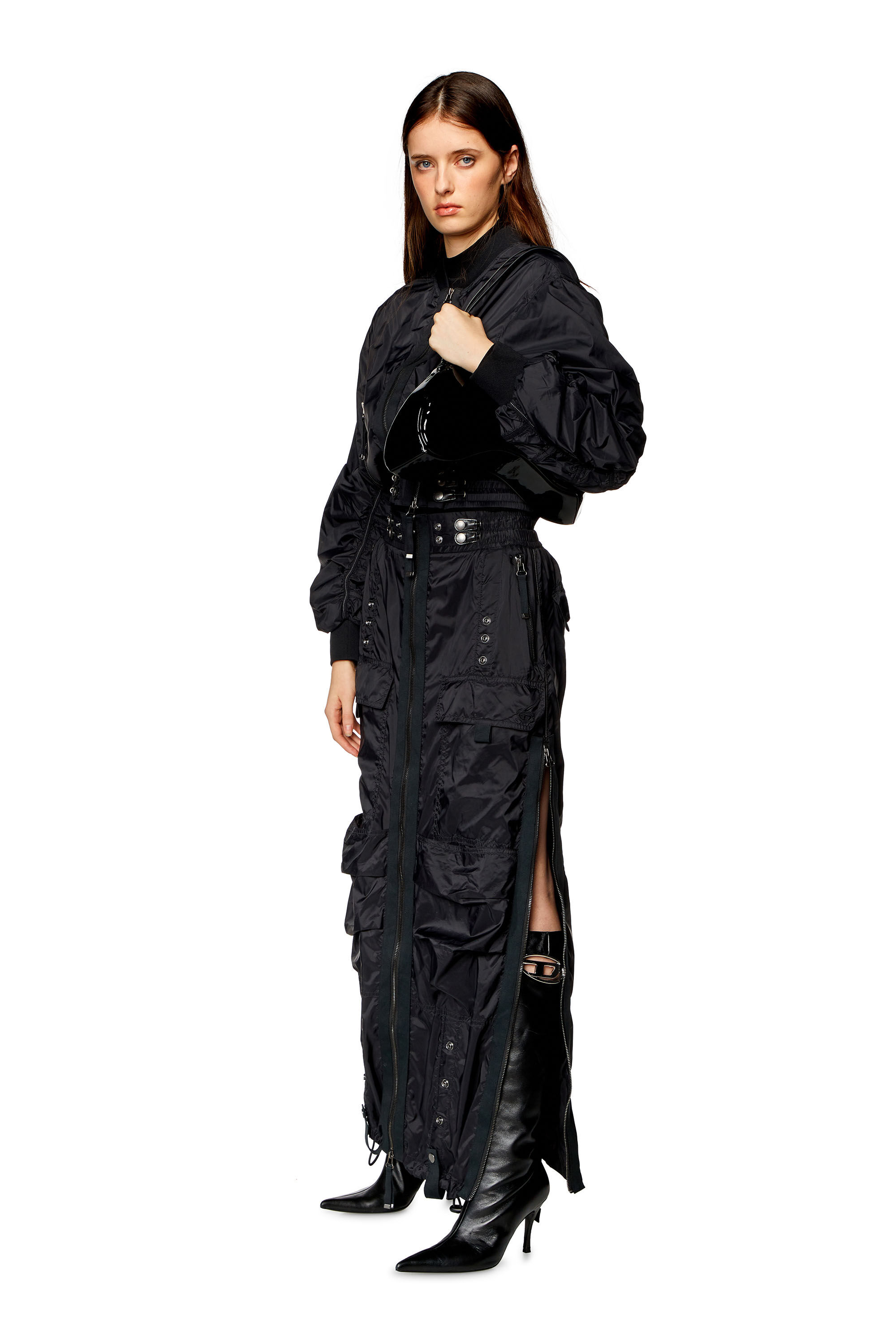 Diesel - O-CREP, Mujer Falda larga con bolsillos cargo in Negro - Image 1
