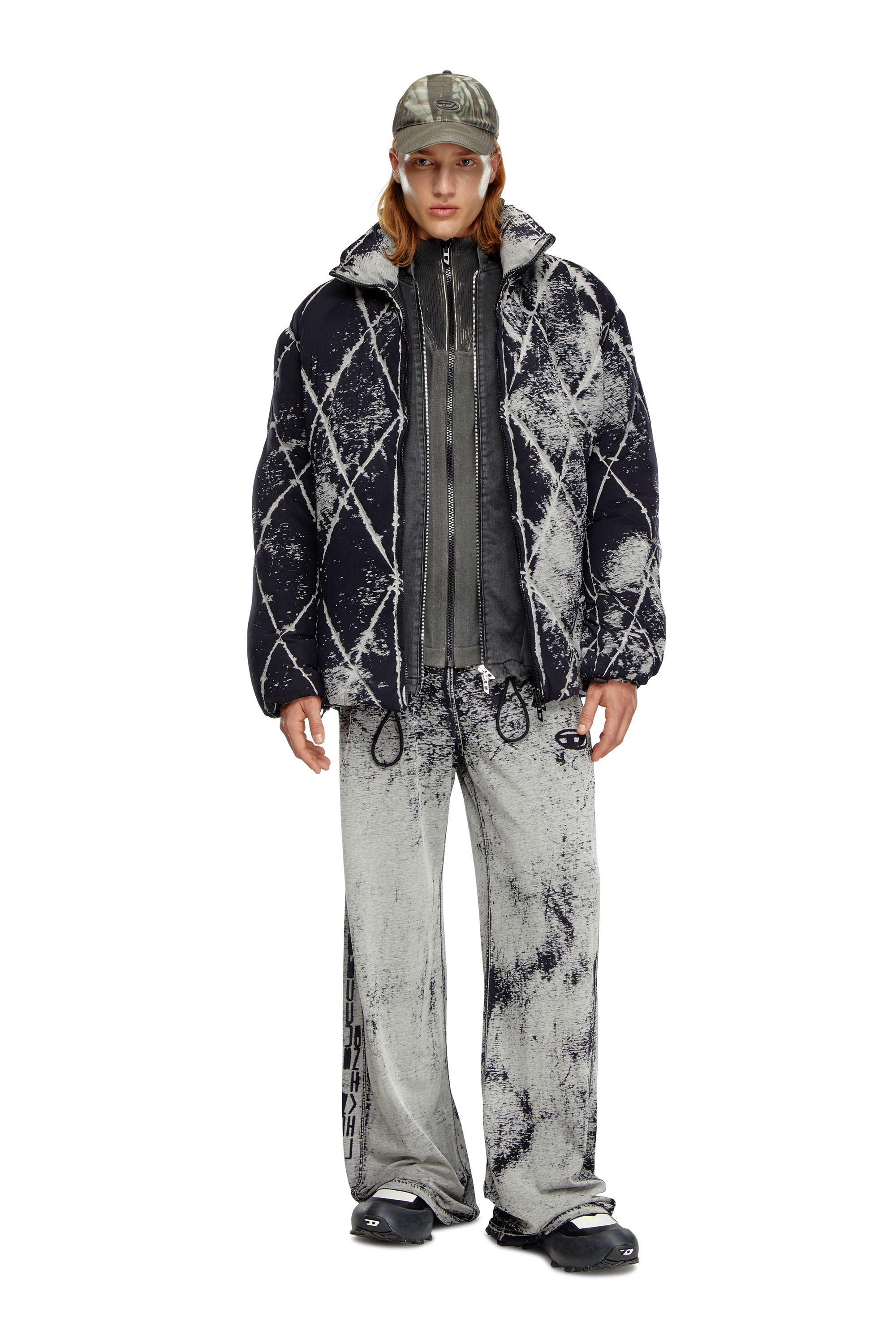 Diesel - W-MARCEL, Man Puffer jacket in burn-out jersey in Black - Image 2