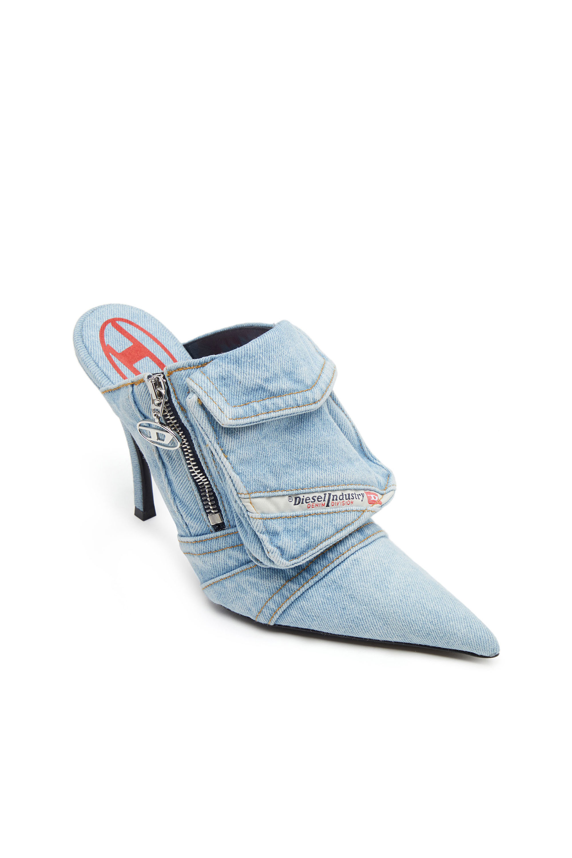 Diesel - D-VENUS POCKET ML, Woman D-Venus-Heeled mules in sun-faded denim in Blue - Image 5