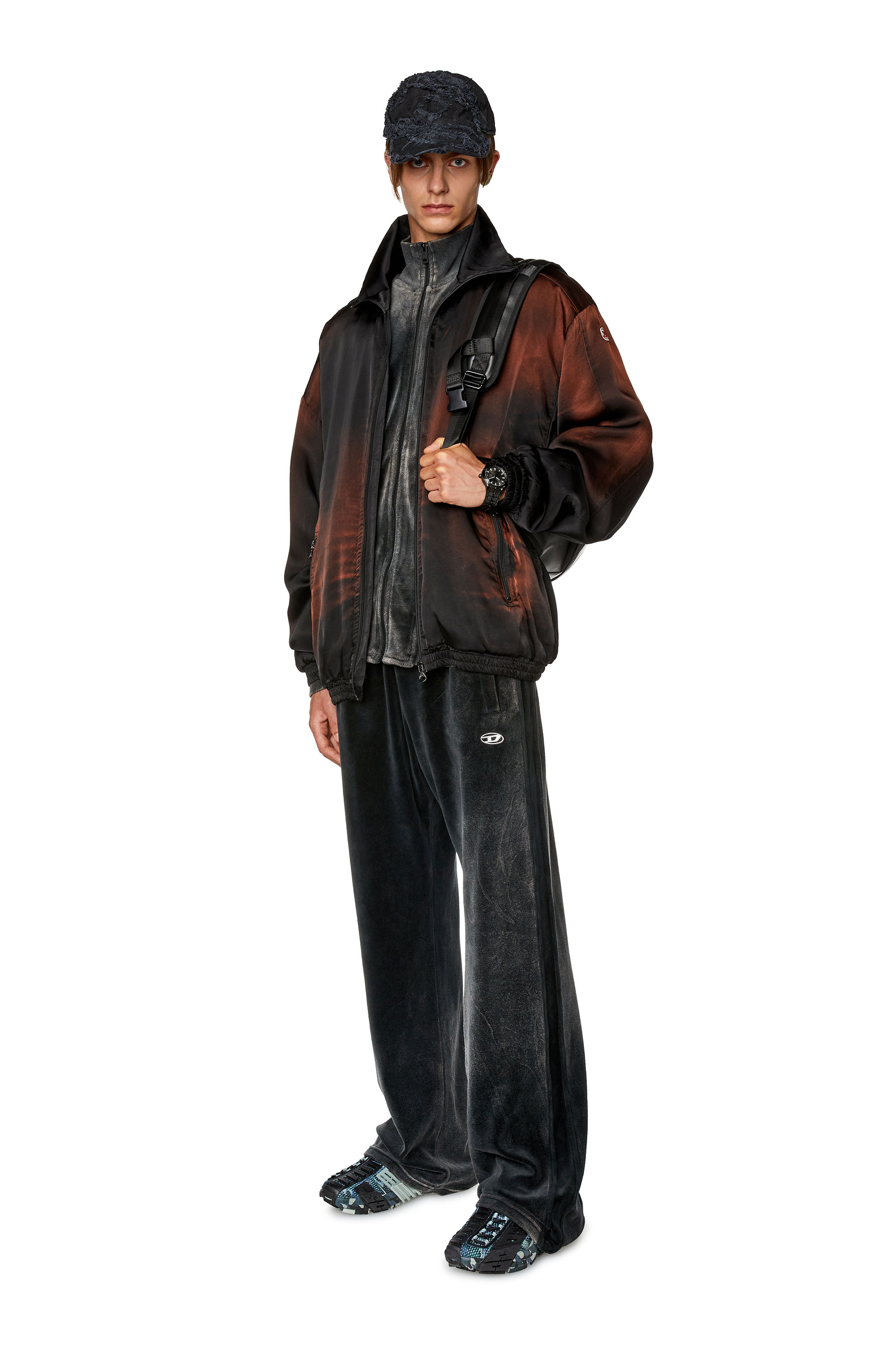 Diesel - P-ZAMPBAND, Man Chenille track pants with side bands in Black - Image 2