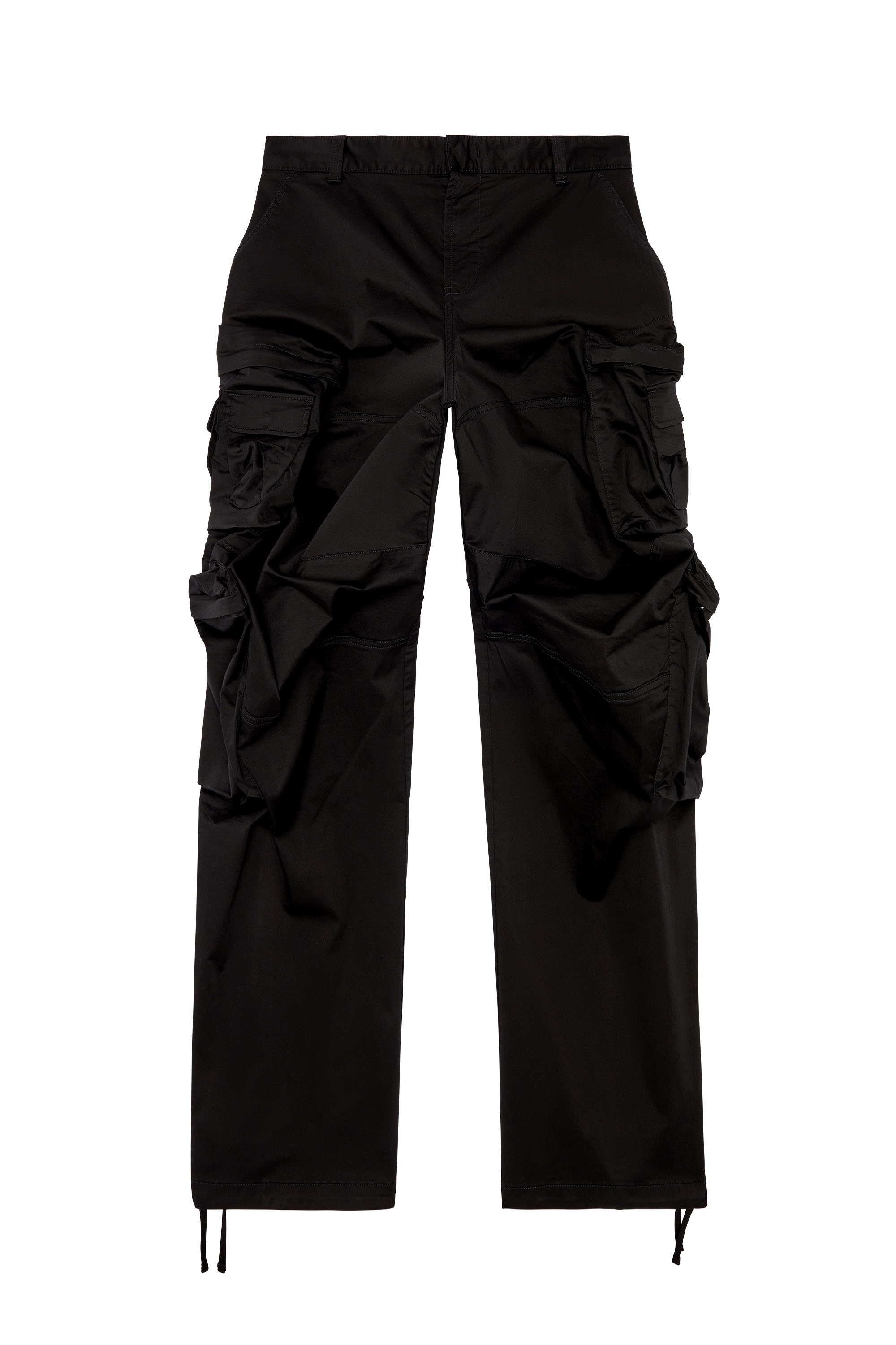 Diesel - P-HUGES-NEW, Man Cargo pants in stretch cotton satin in Black - Image 3