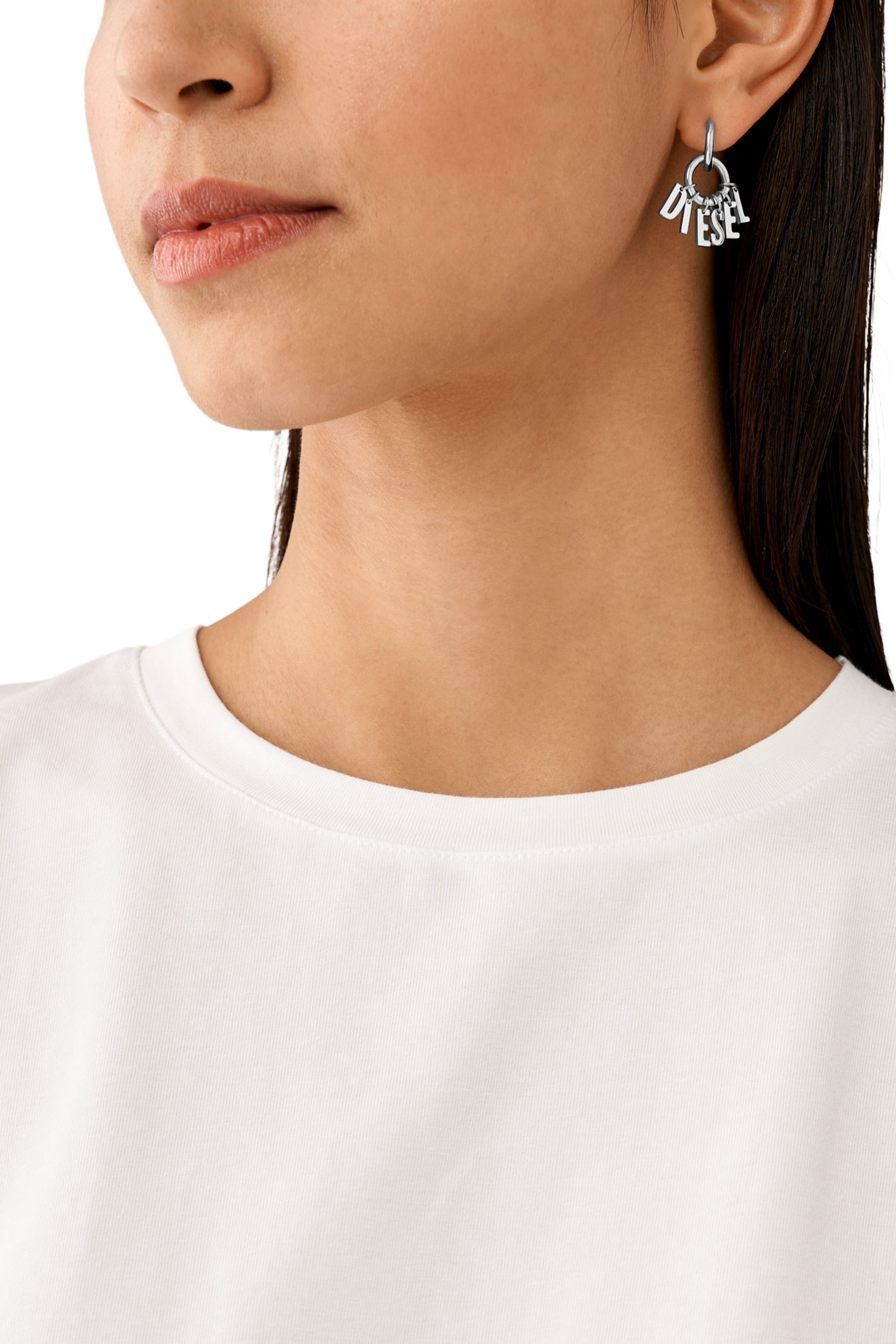 Diesel - DX1492, Unisex Stainless steel hoop earring in Silver - Image 4