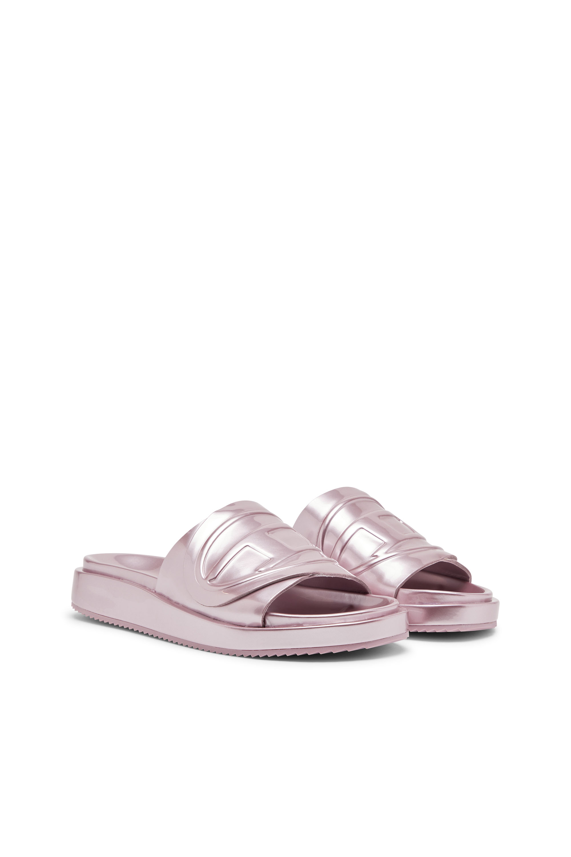 Diesel - SA-SLIDE D OVAL W, Woman Sa-Slide D-Metallic slide sandals with Oval D strap in Violet - Image 2