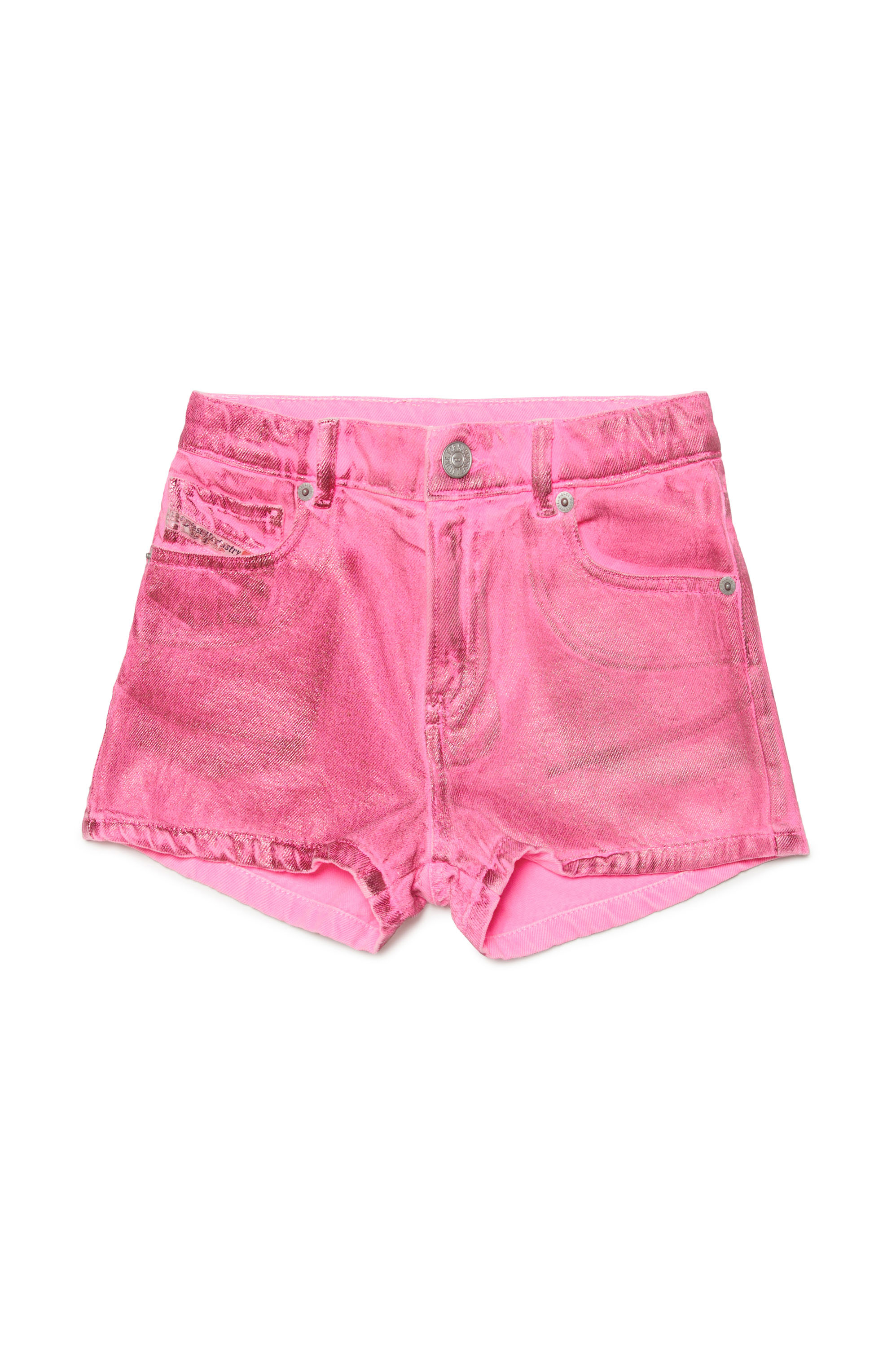 Diesel - PBOYSHORT, Woman Shorts in coated stretch denim in Pink - Image 1
