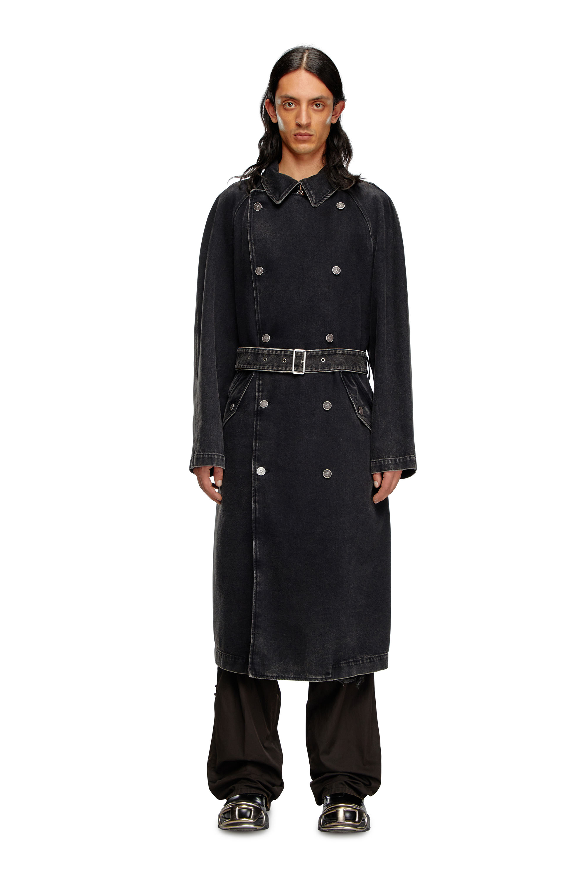 Diesel - D-DELIRIOUS-D, Man Trench coat in clean-wash denim in Black - Image 2