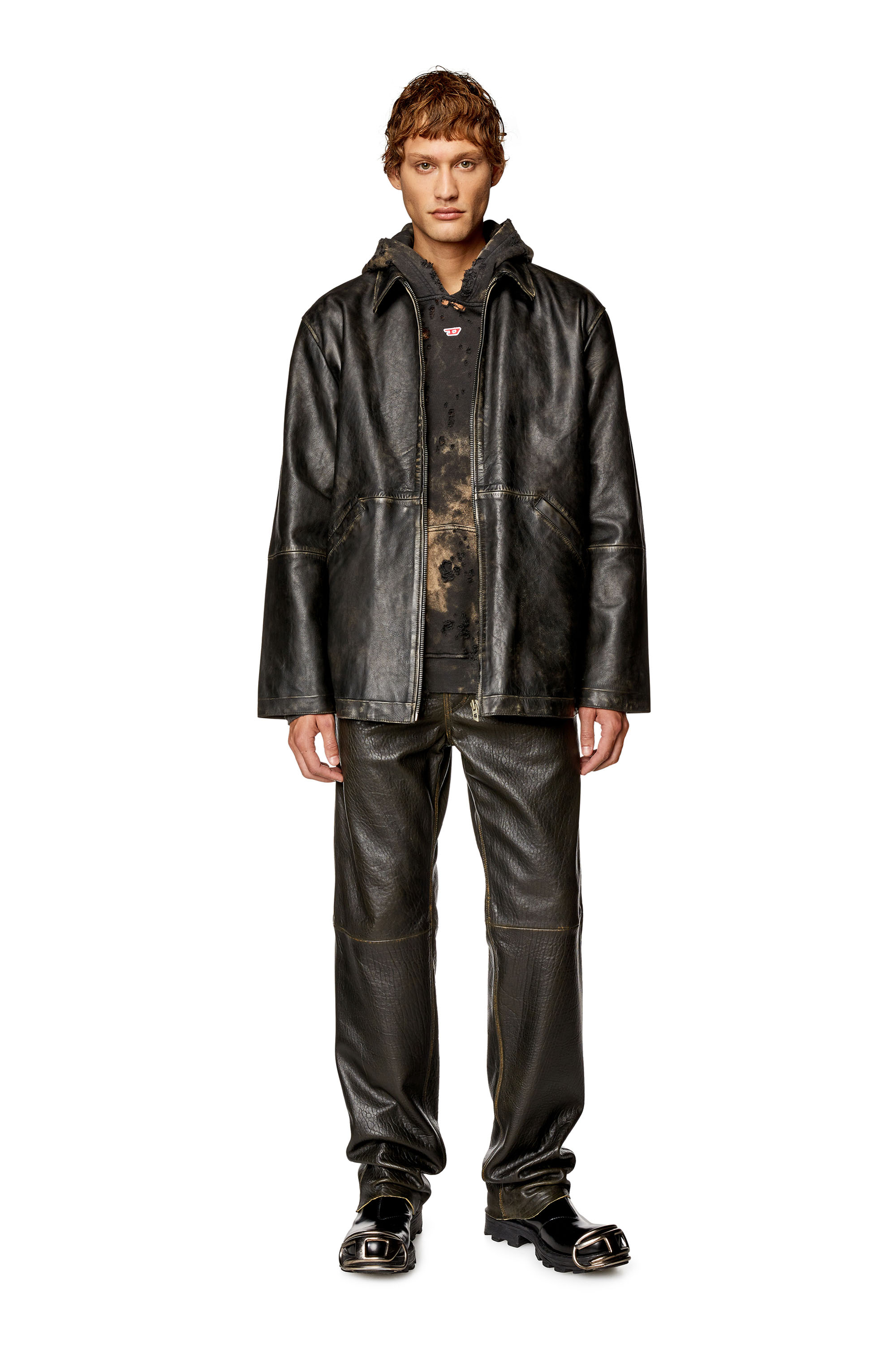 Diesel - L-STOLLER-TREAT, Man Treated leather jacket with raw edges in Black - Image 2