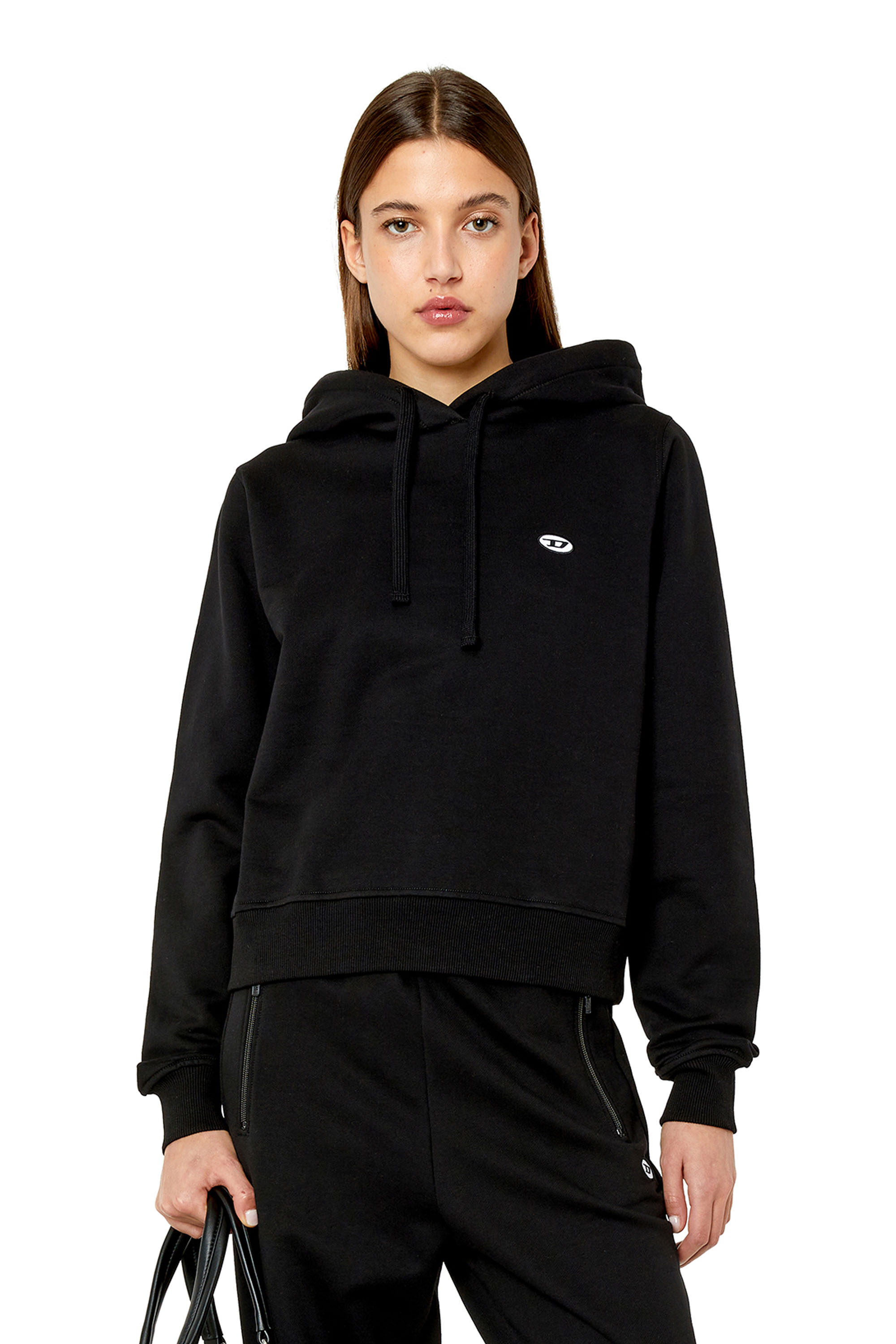 Diesel - F-REGGY-HOOD-DOVAL-PJ, Woman Hoodie with oval D patch in Black - Image 1