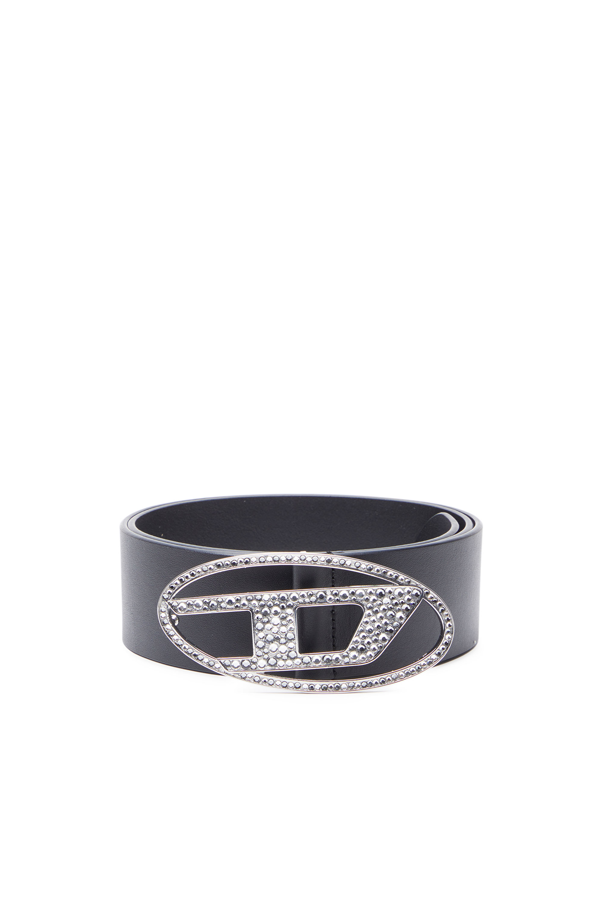 Diesel - B-1DR 50 STRASS, Woman Leather belt with rhinestone logo buckle in Black - Image 1