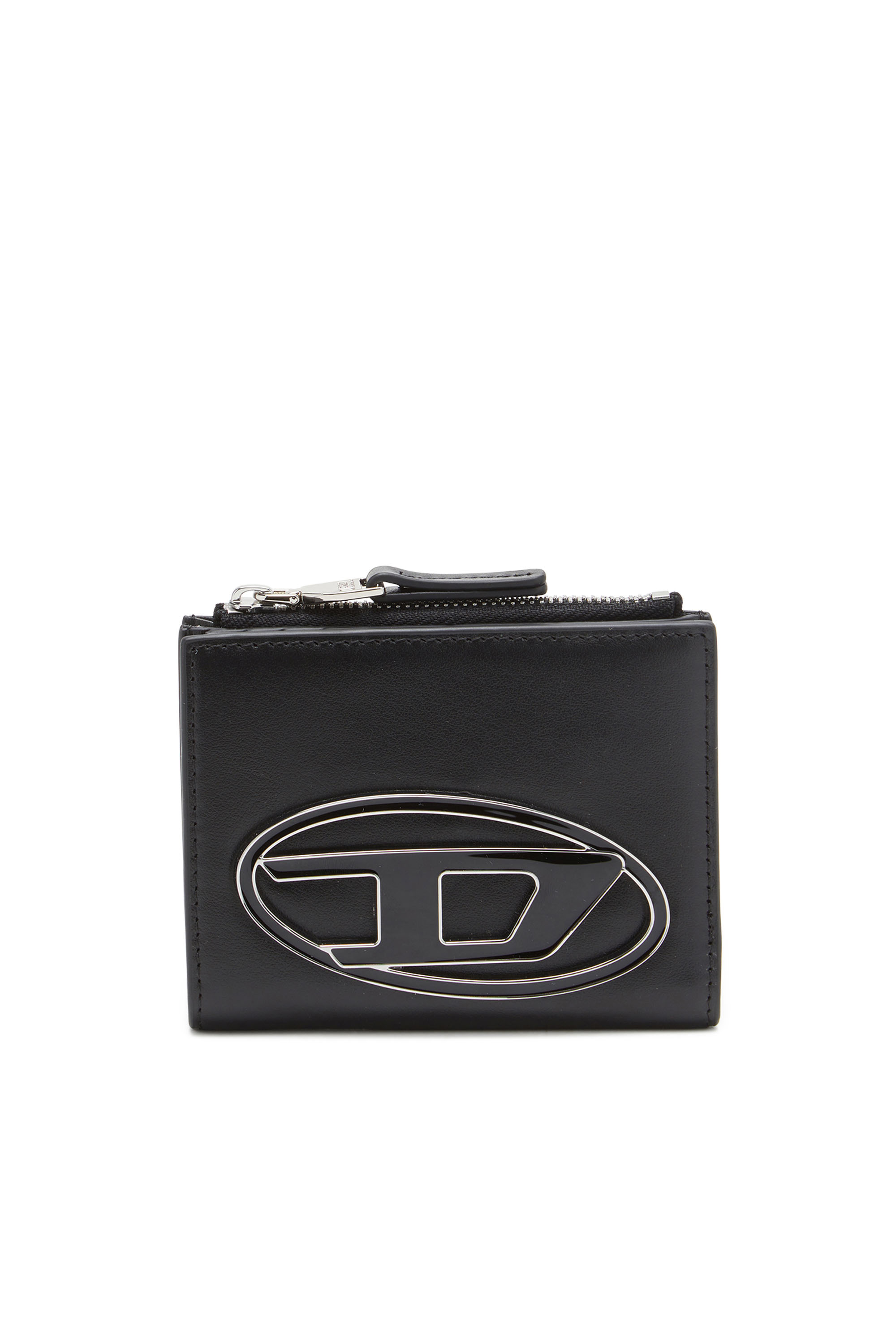 Diesel - 1DR BI-FOLD ZIP II, Woman Small leather wallet with logo plaque in Black - Image 1