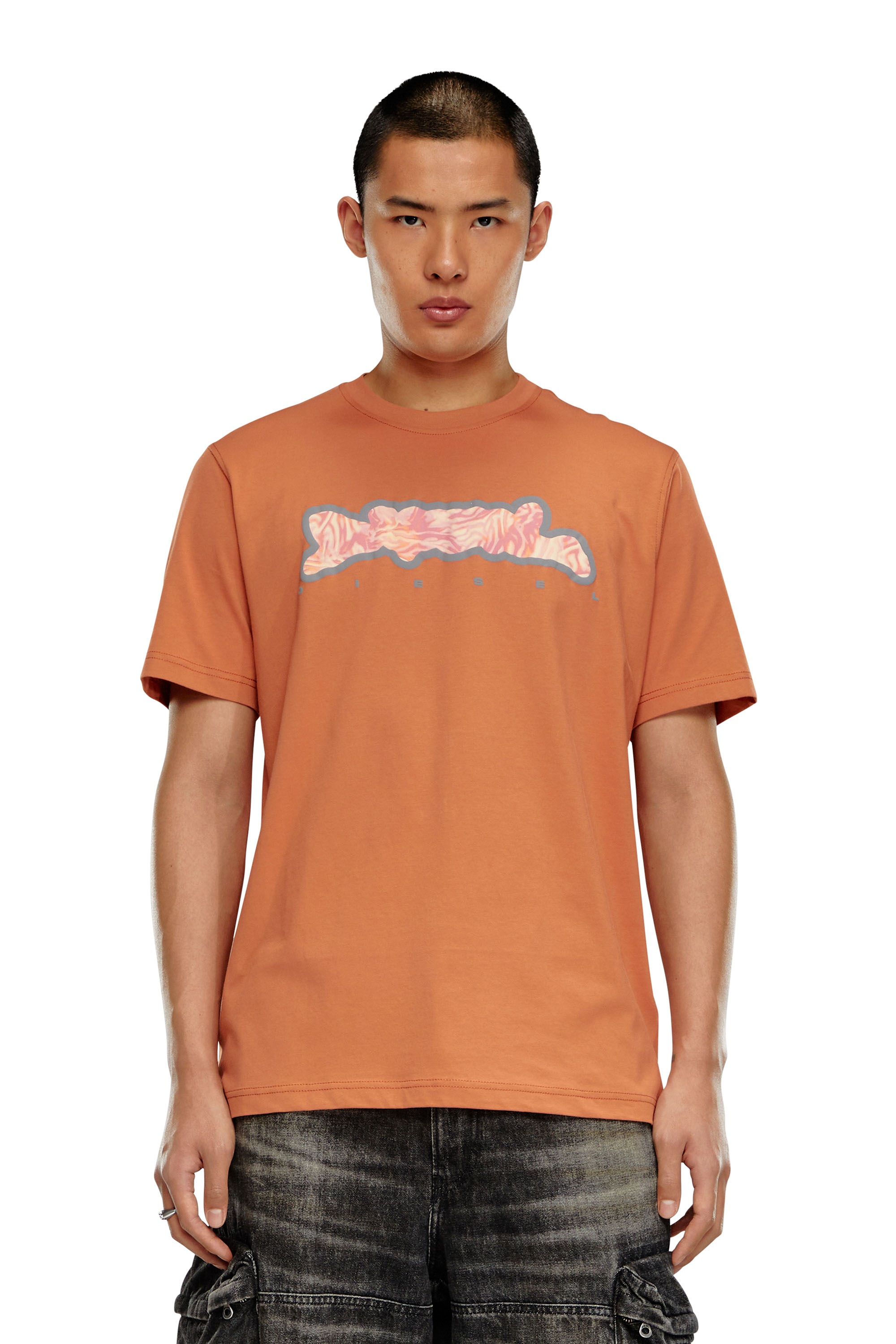 Diesel - T-JUST-N16, Man T-shirt with zebra-camo motif in Orange - Image 1