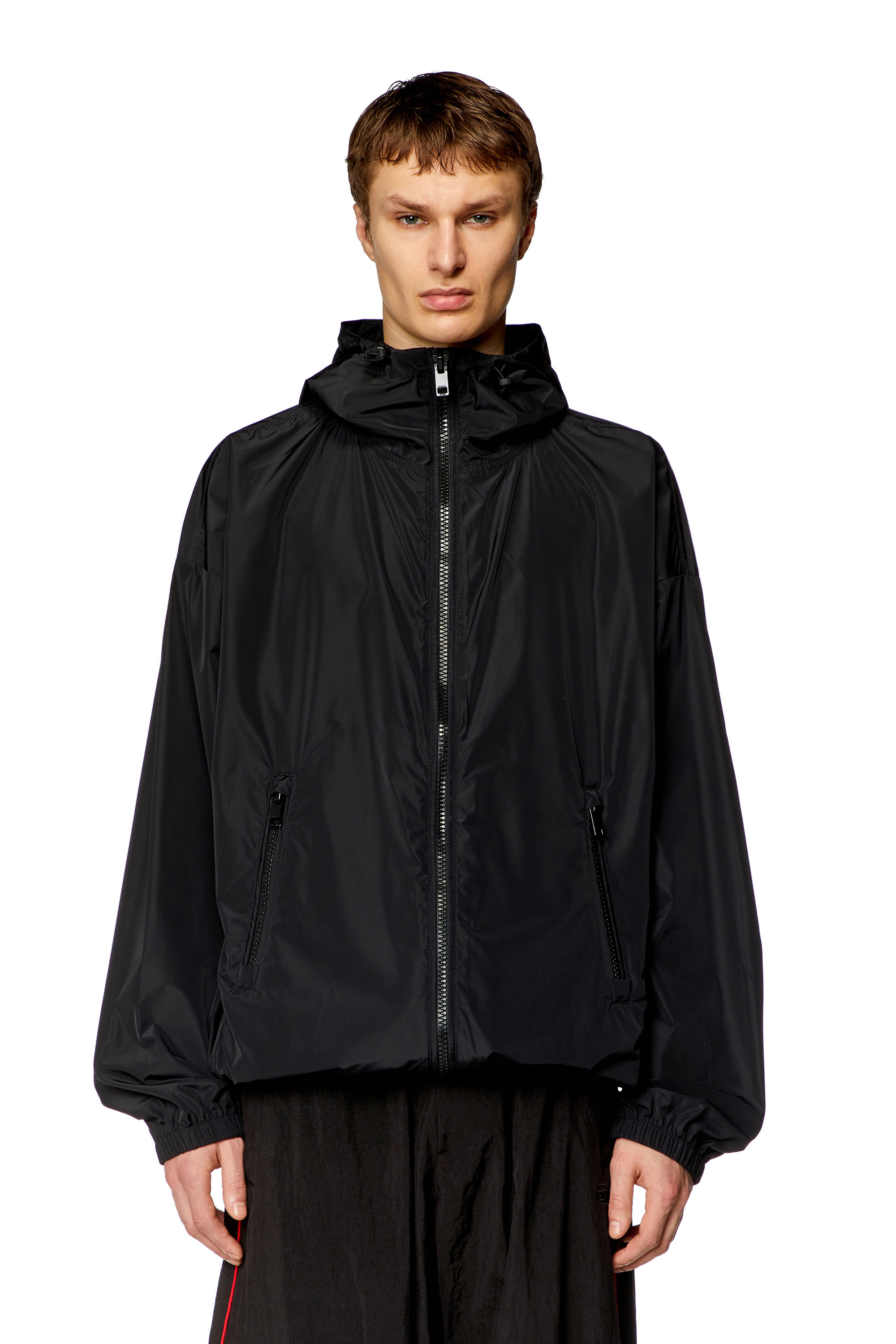 Diesel - J-CLOG, Man Windbreaker with shiny Oval D print in Black - Image 4