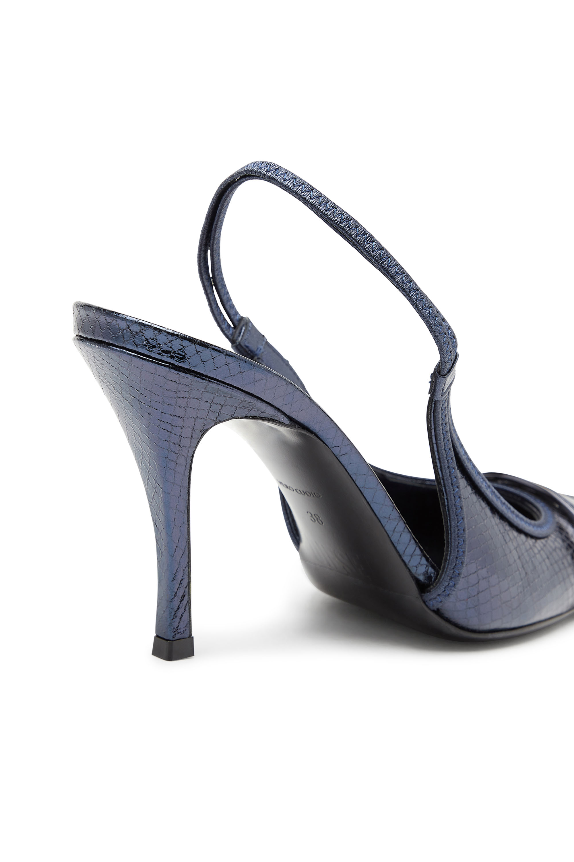 Diesel - D-VENUS SB, Woman D-Venus-Patent snake-effect slingback pumps in Blue - Image 4