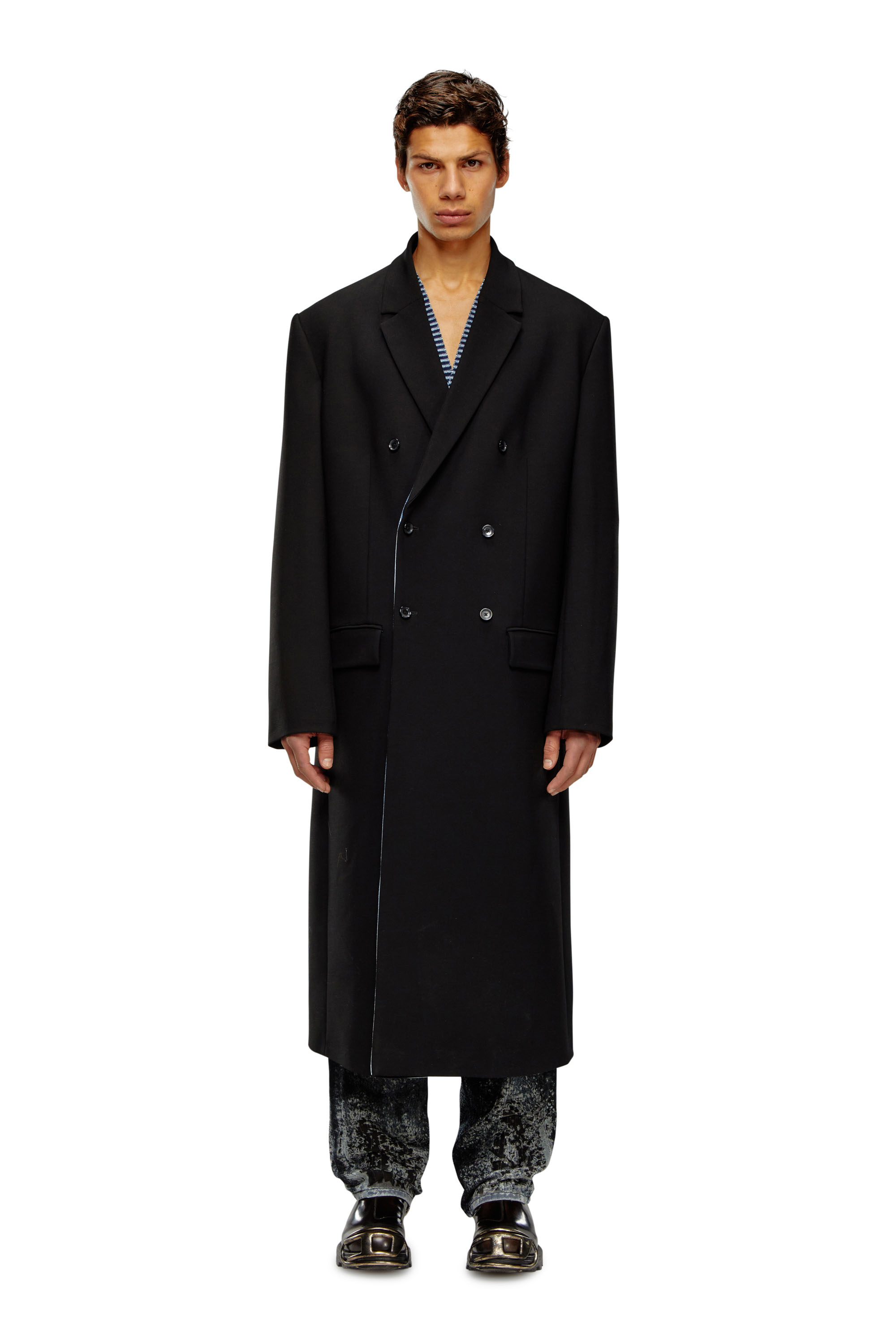 Diesel - J-RITZ, Man Longline cool wool coat in denim detail in Black - Image 2