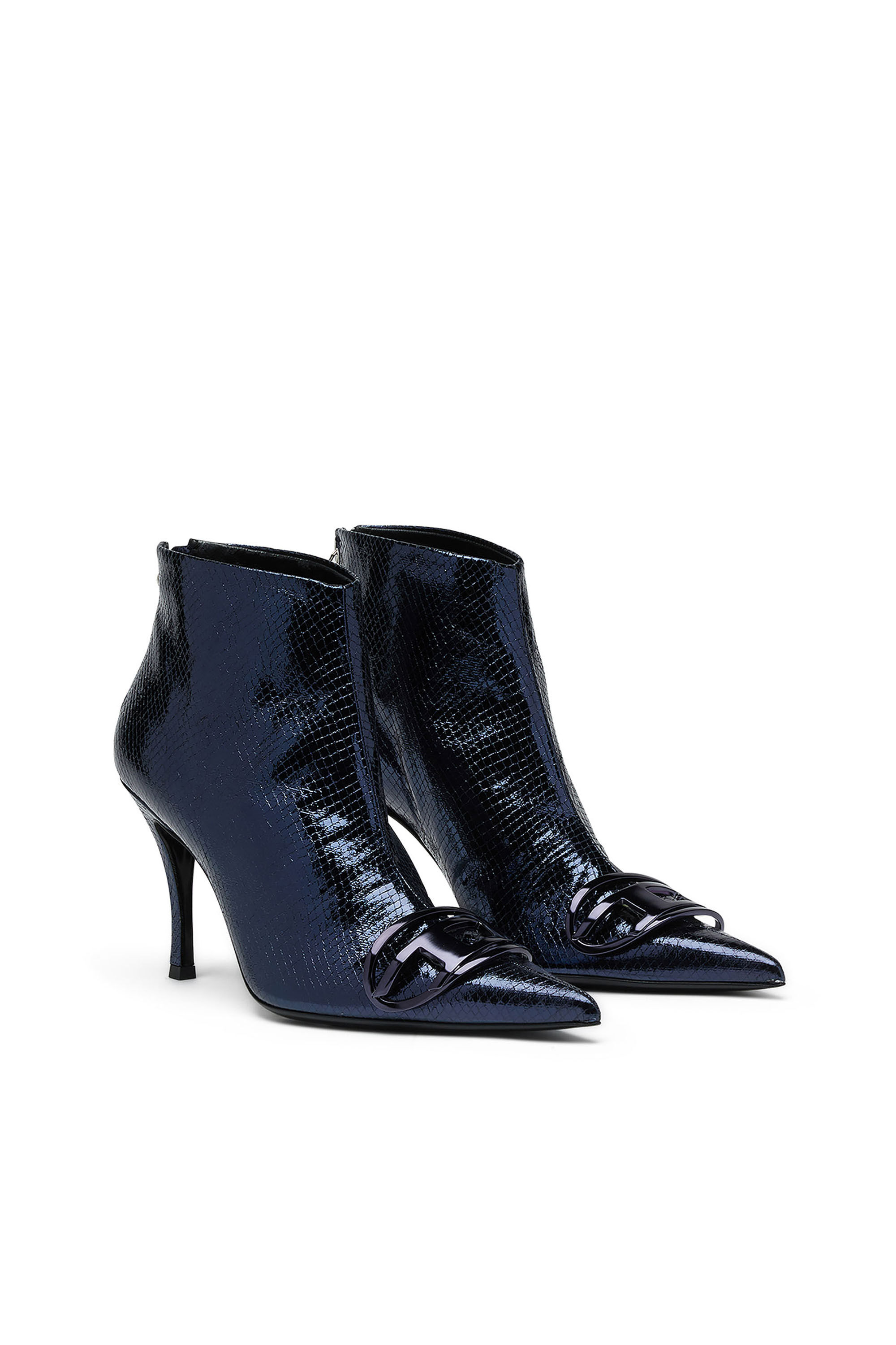 Diesel - D-VENUS AB, Woman D-Venus-Patent snake-effect ankle boots in Blue - Image 2