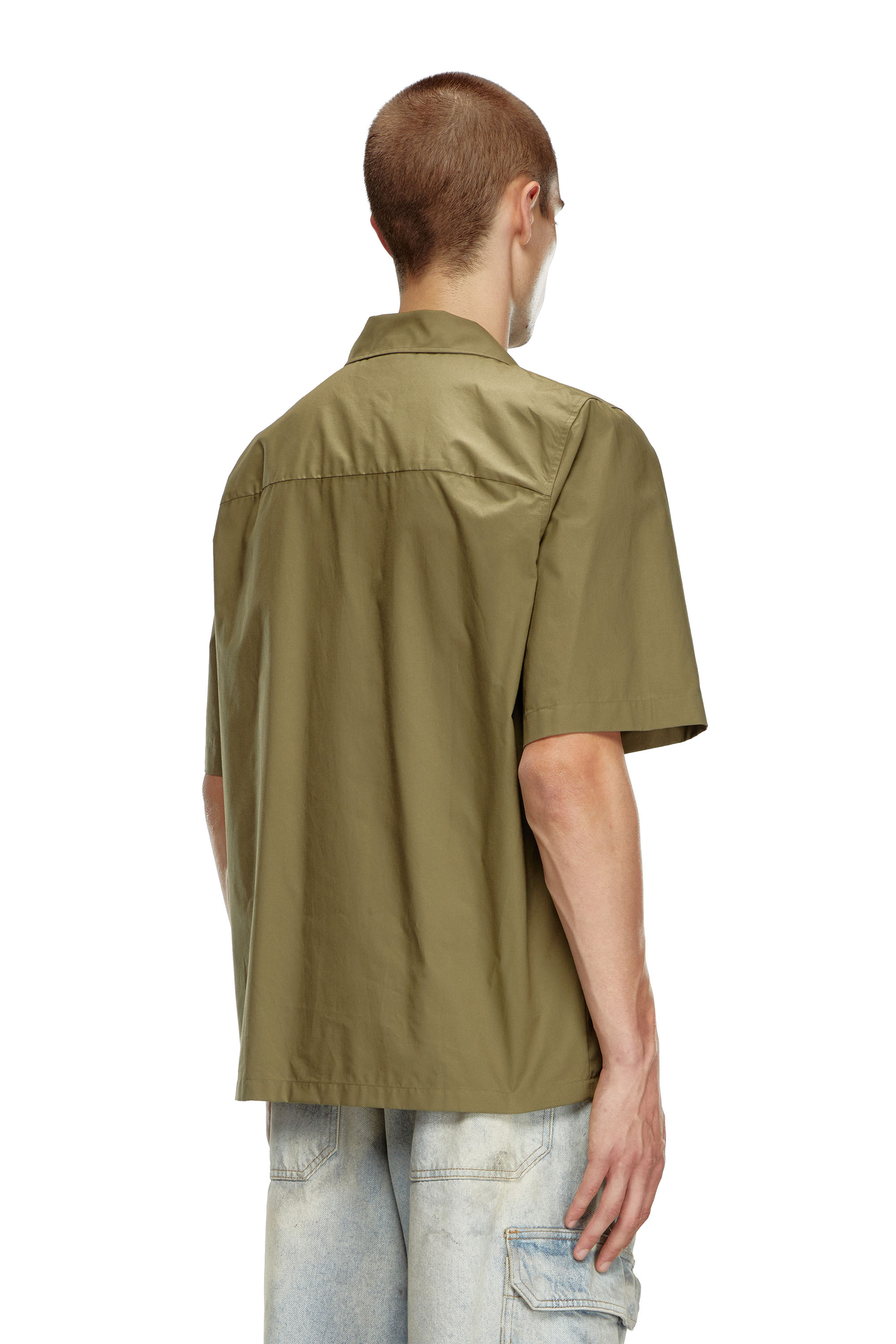 Diesel - S-MAC-C, Man's Bowling shirt with logo embroidery in Military Green - 4