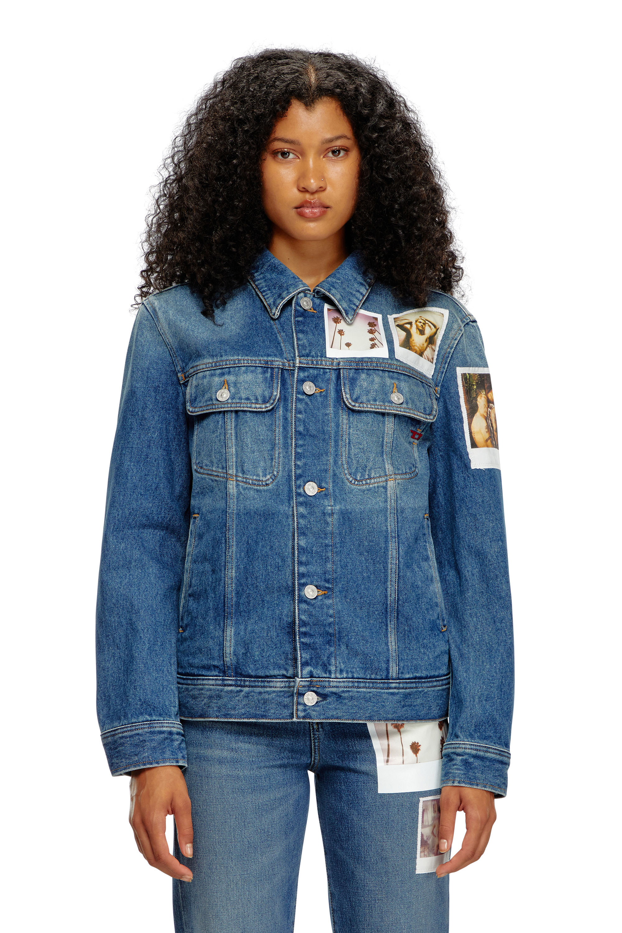 Diesel - PR-D-BARCY, Unisex's Trucker jacket with polaroid patches in Medium blue - 5