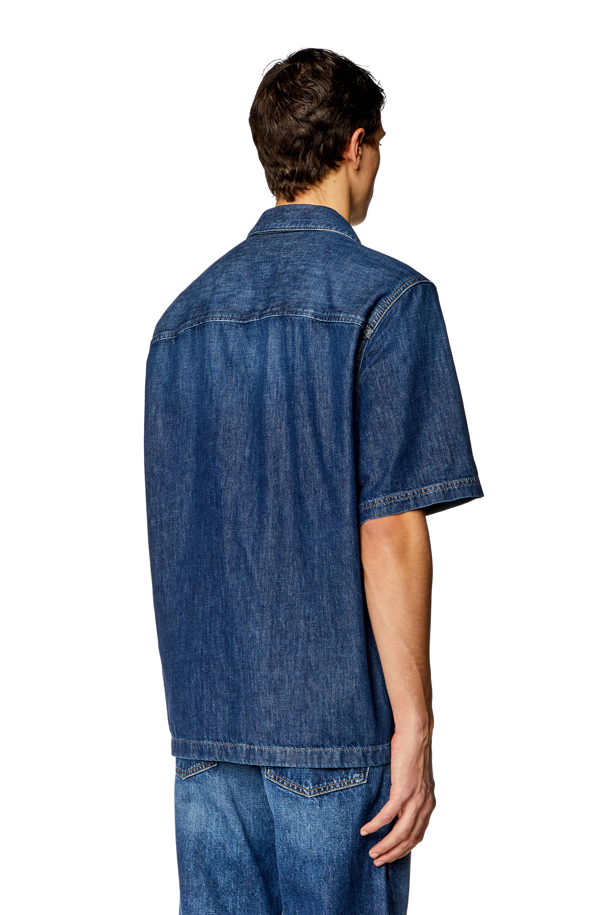 Diesel - D-PAROSHORT, Man's Bowling shirt in denim in Dark Blue - 4