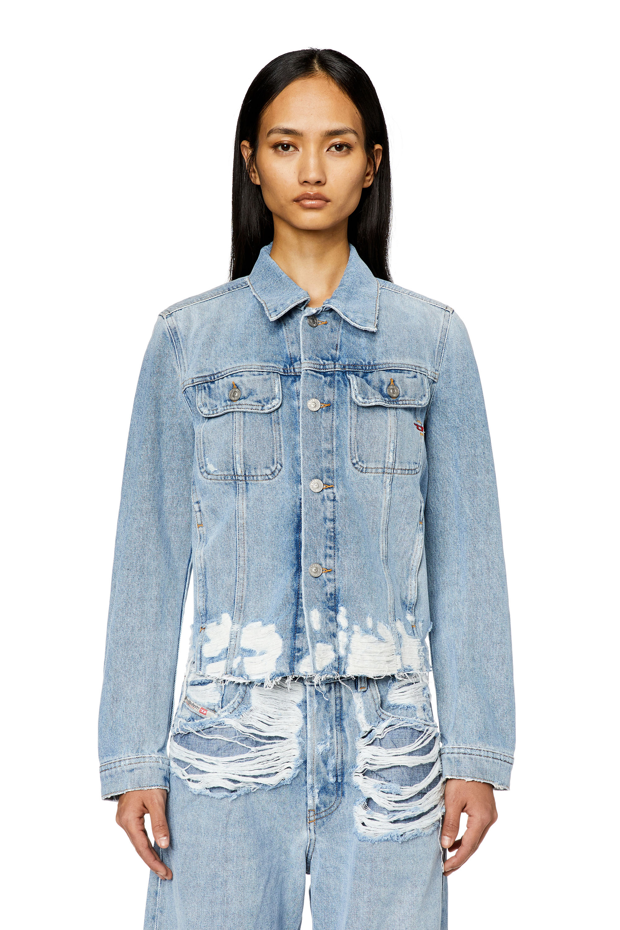 Diesel - DE-BONNY-S3, Woman Trucker jacket in destroyed denim in Blue - Image 5